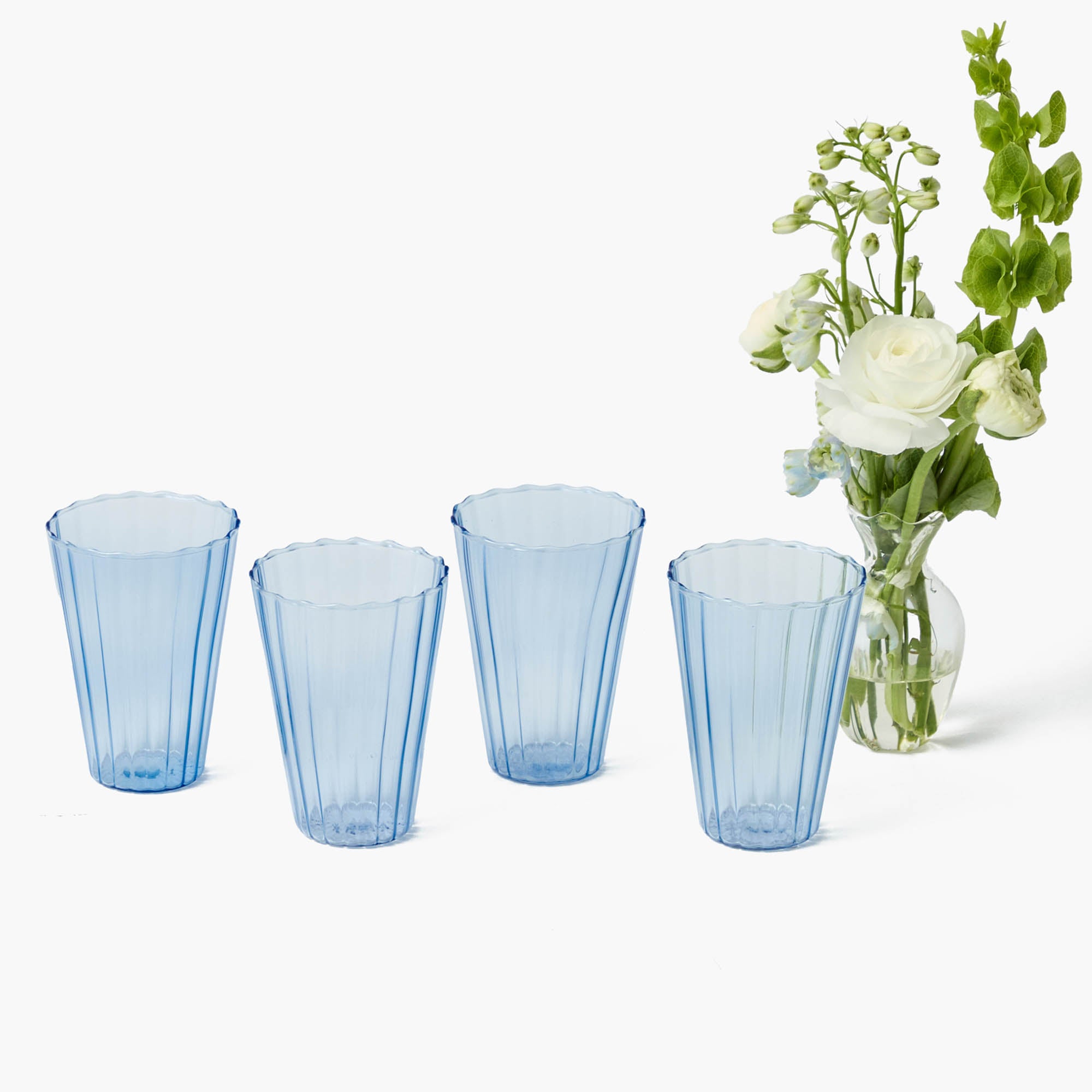 Blue Fluted Water Glasses (Set of 4)