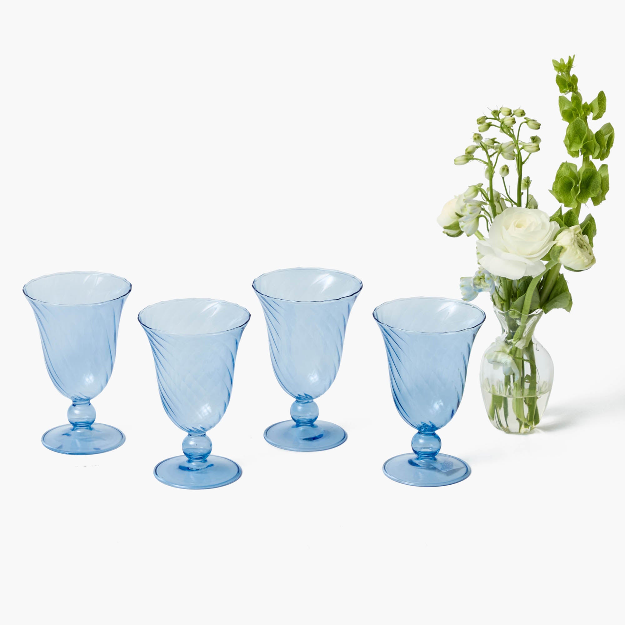 Blue Fluted Wine Glasses (Set of 4)