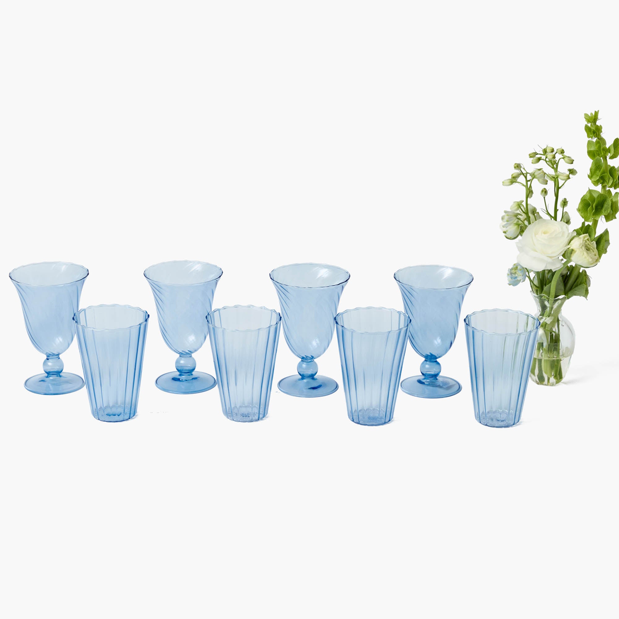 Blue Fluted Glassware (Set of 8)