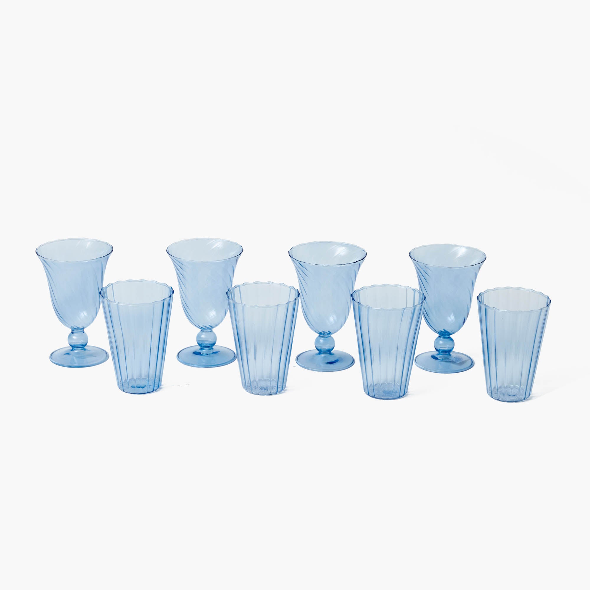 Blue Fluted Glassware (Set of 8)