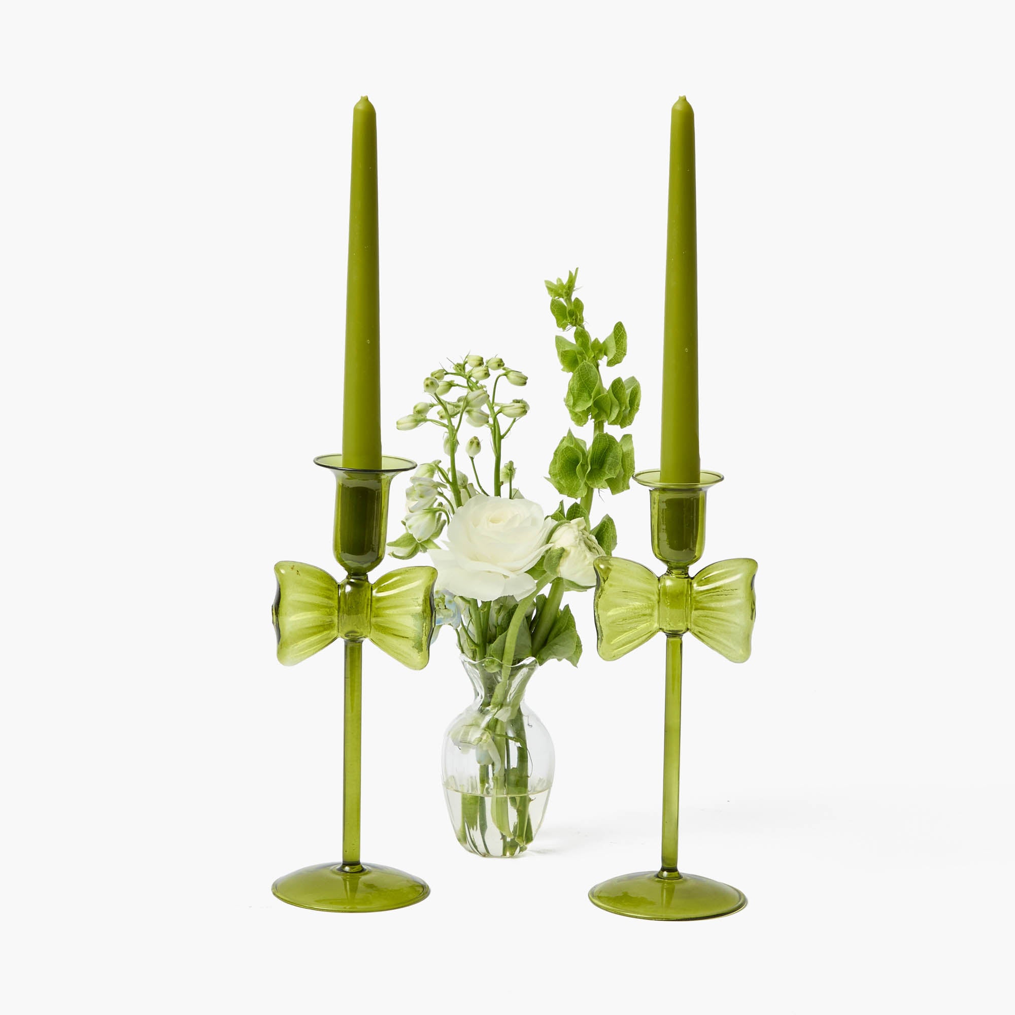 Celine Green Glass Bow Candle Holder (Pair)