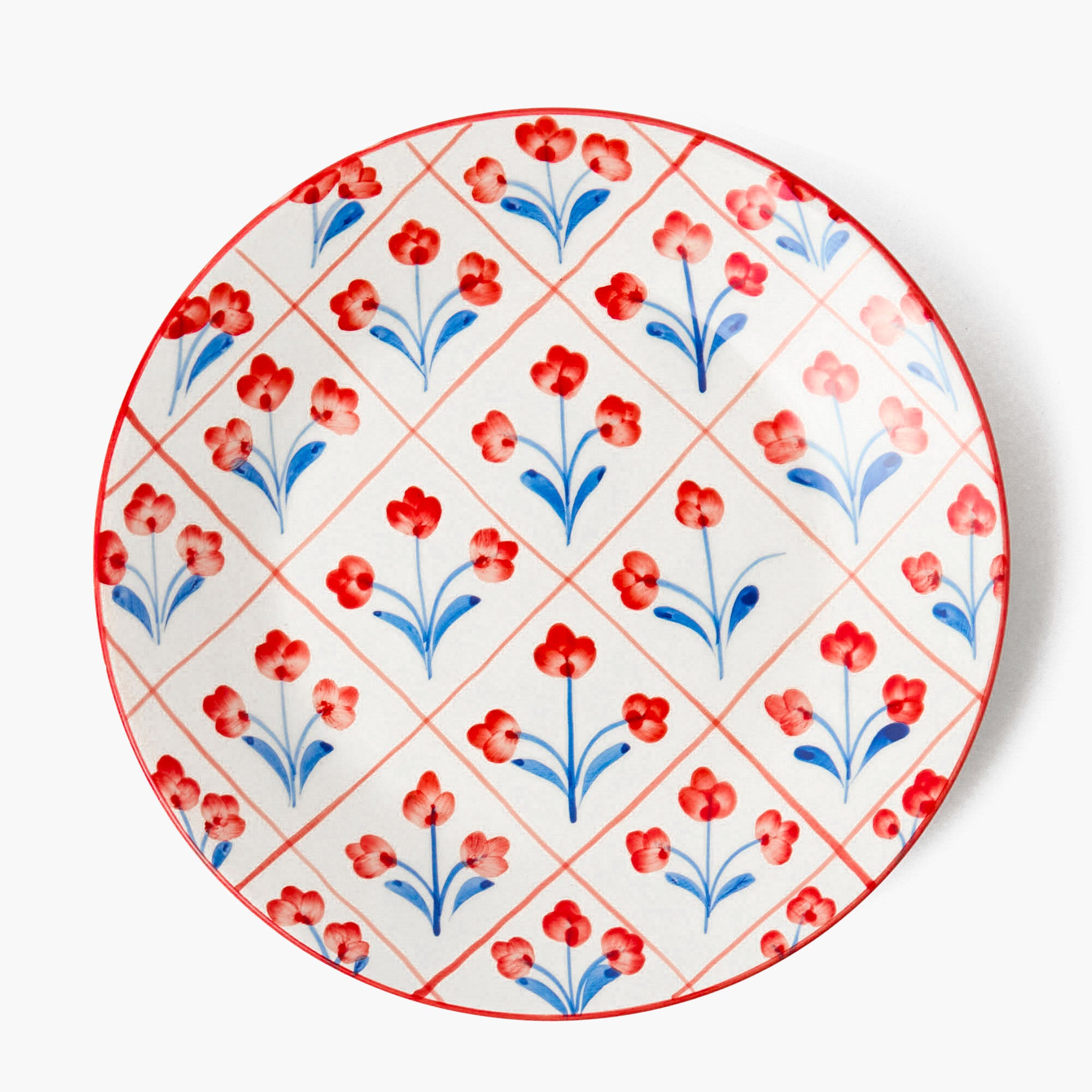 Blue & Red Floral Trellis Dinner Plate