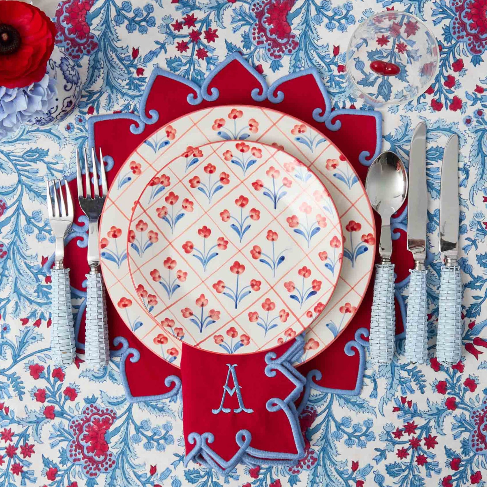 Angelina Red & Blue Placemats & Napkins (Set of 4)