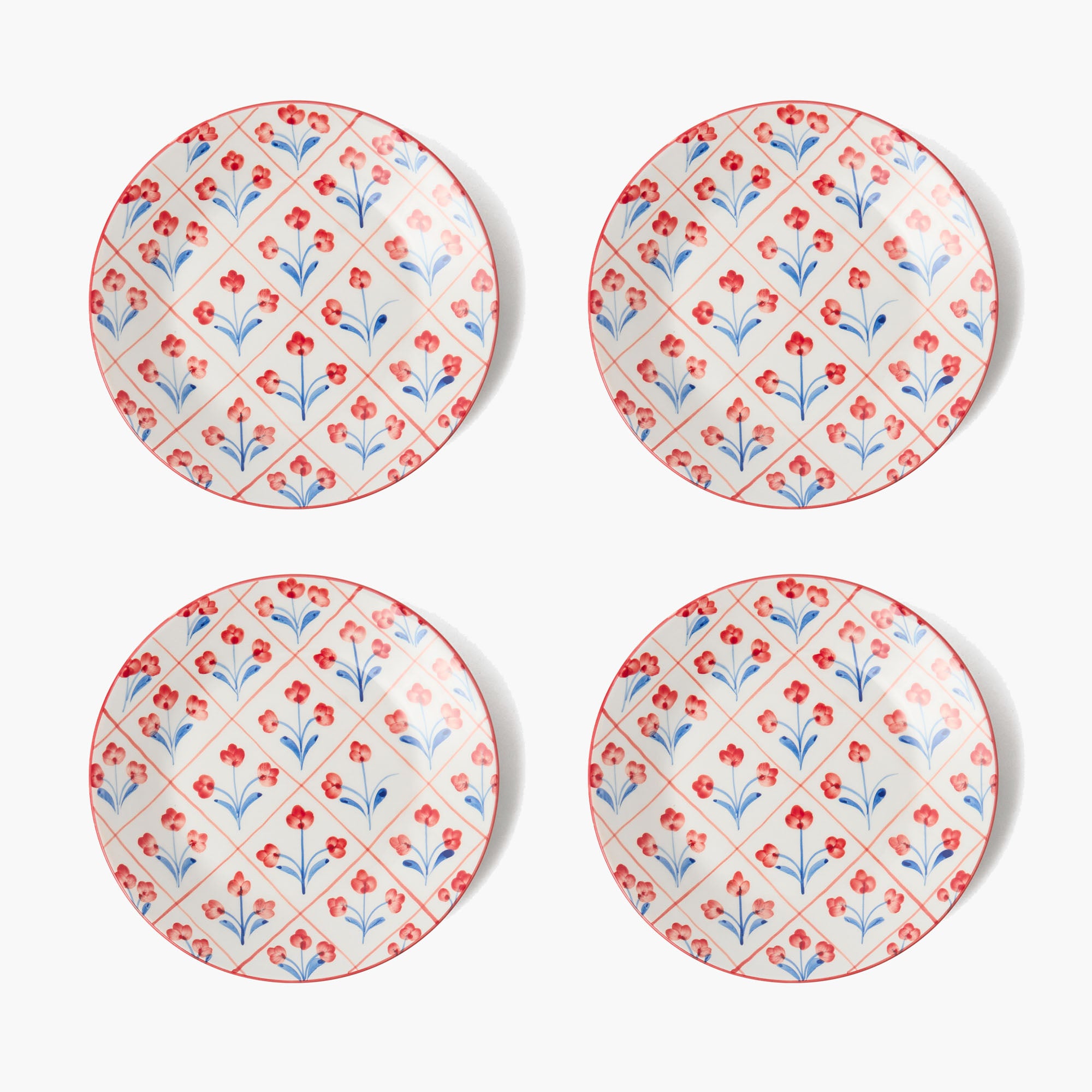 Blue & Red Floral Trellis Dinner Plates (Set of 4)