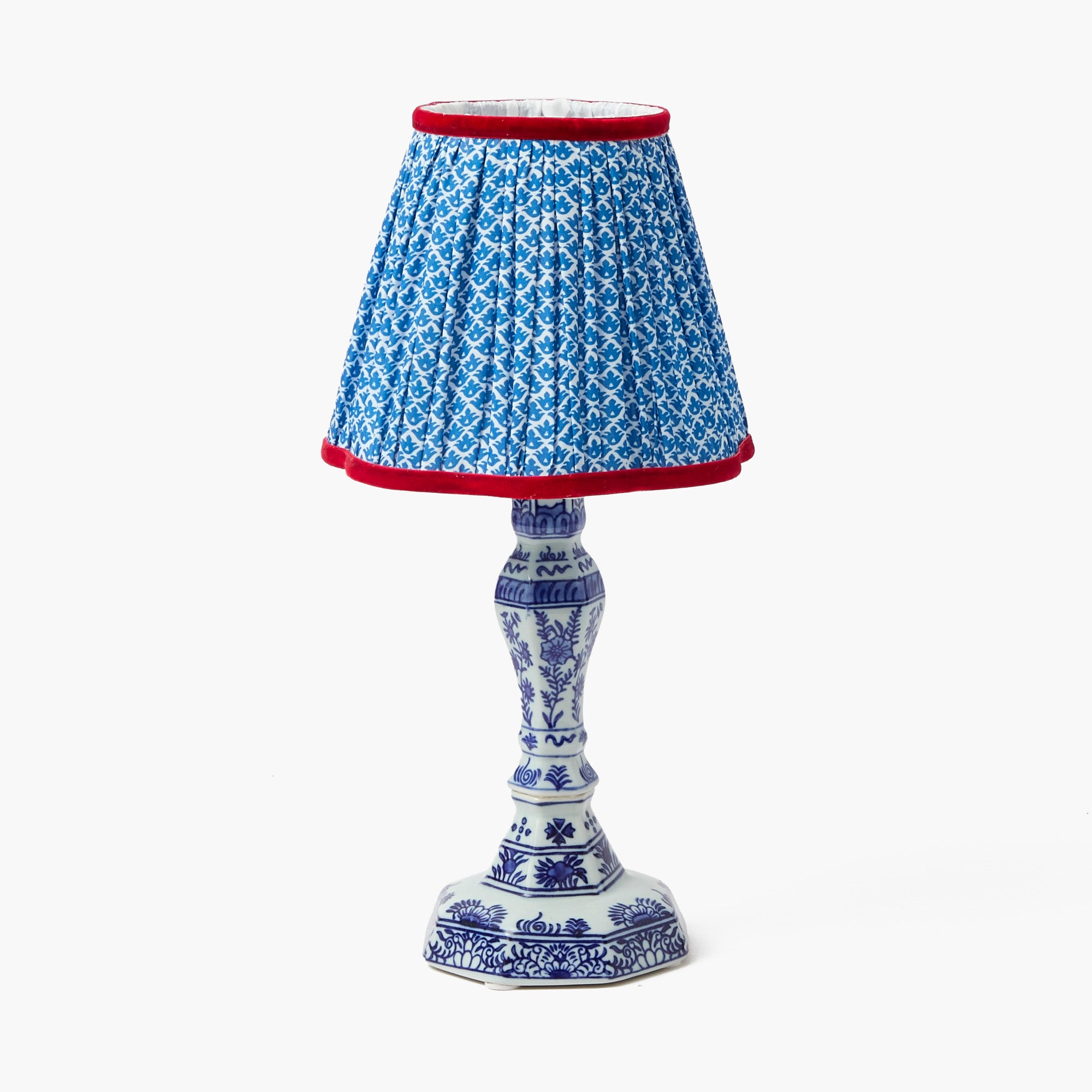 Serena Chinoiserie Rechargeable Lamp with Cobalt & Red Lotus Shade (18cm)