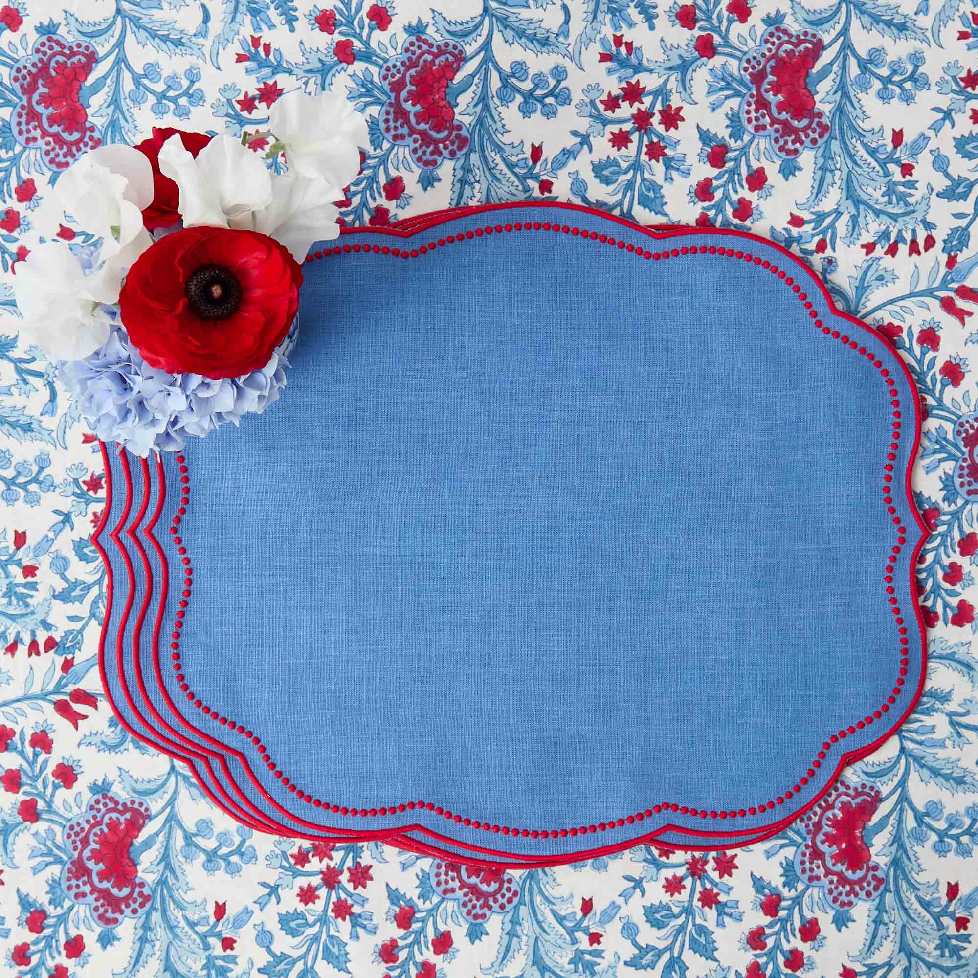 Eloise Blue & Red Placemats (Set of 4)