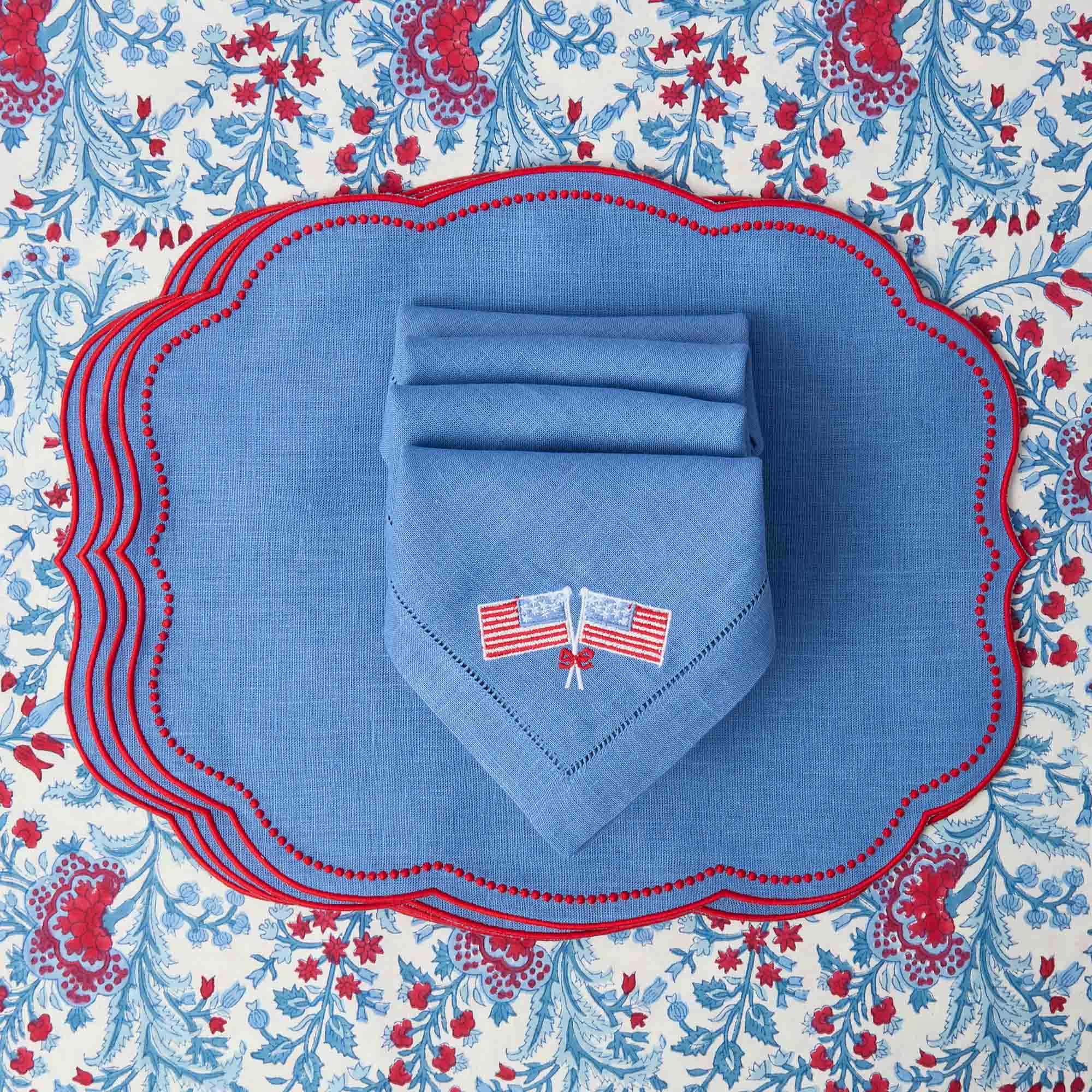 Eloise Blue & Red Placemats (Set of 4)