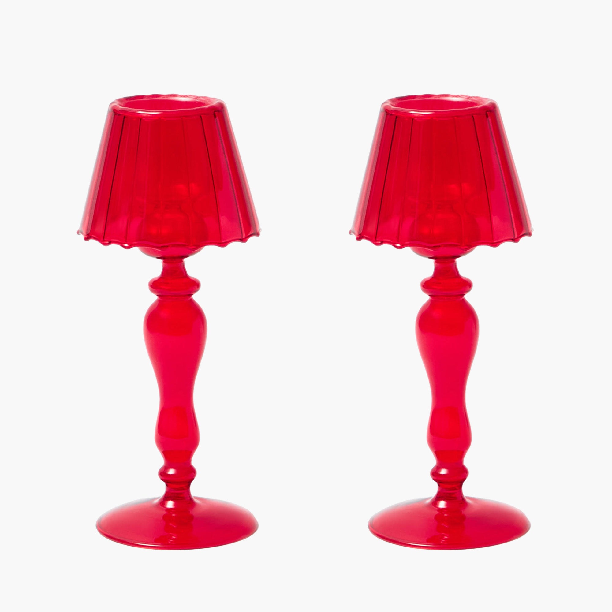 Red Glass Lantern Tea Light Holder (Pair) - 24 cm