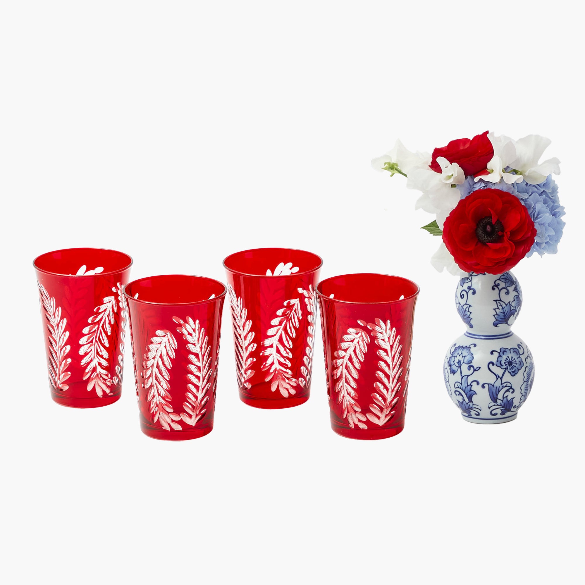 Brigitte Red Garland Engraved Water Glass (Set of 4)