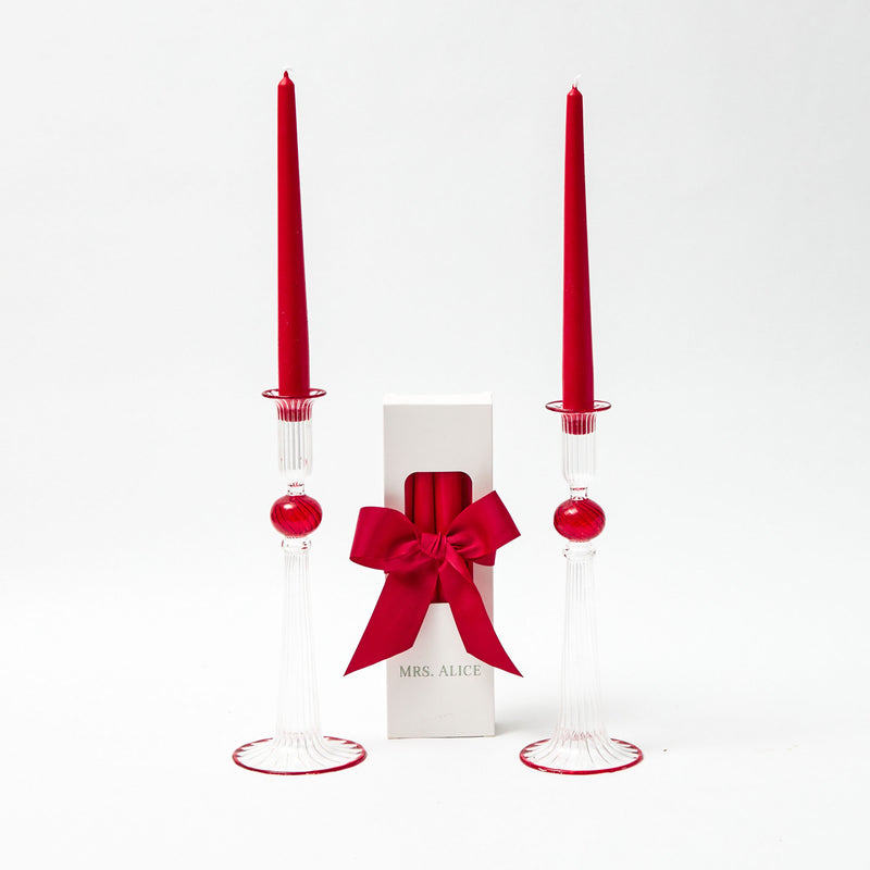 Transform your space with the Paulette Red Candle Holders (Pair) and create a warm and inviting atmosphere with a hint of vintage charm.