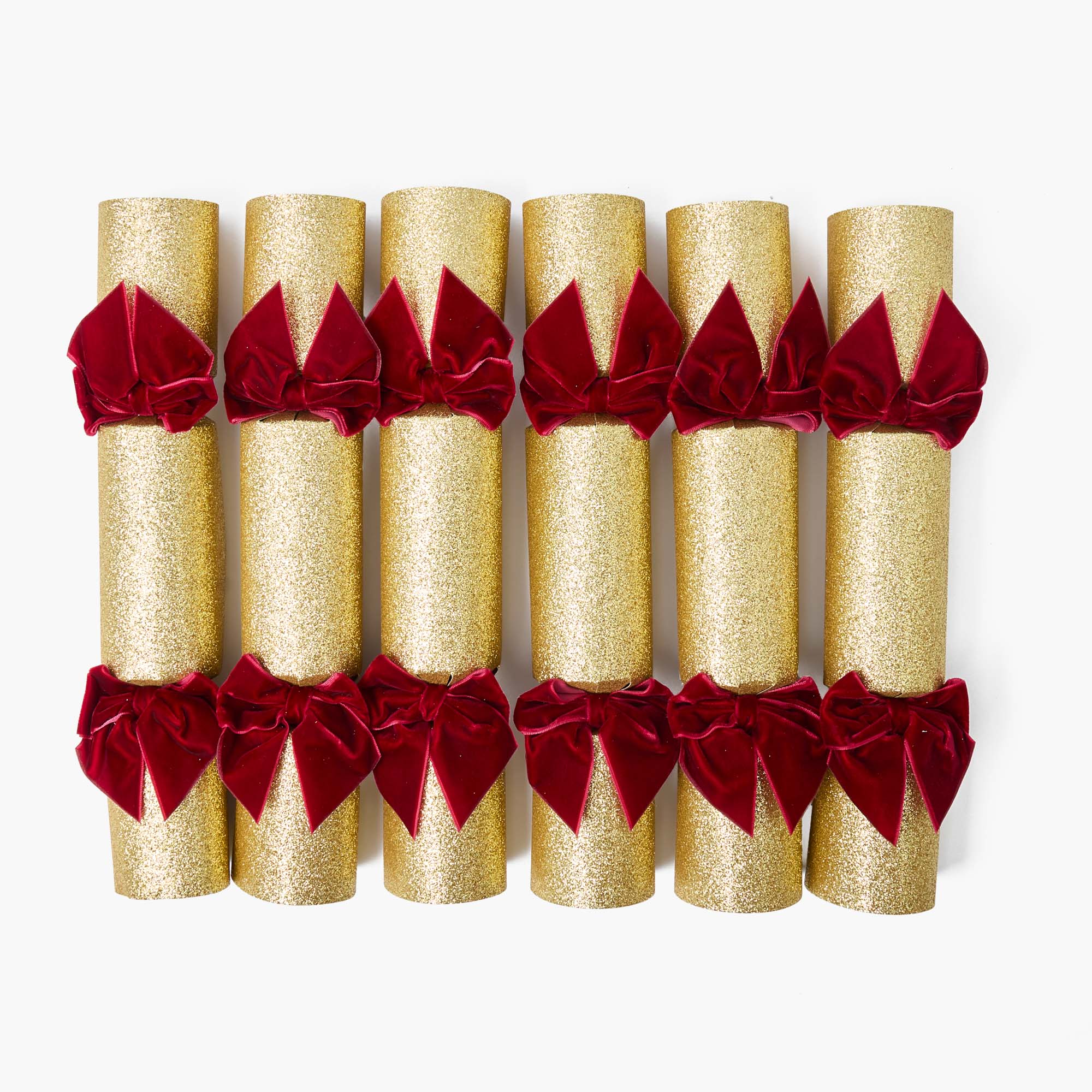 Gold Crackers With Red Velvet Bows (Set of 6)