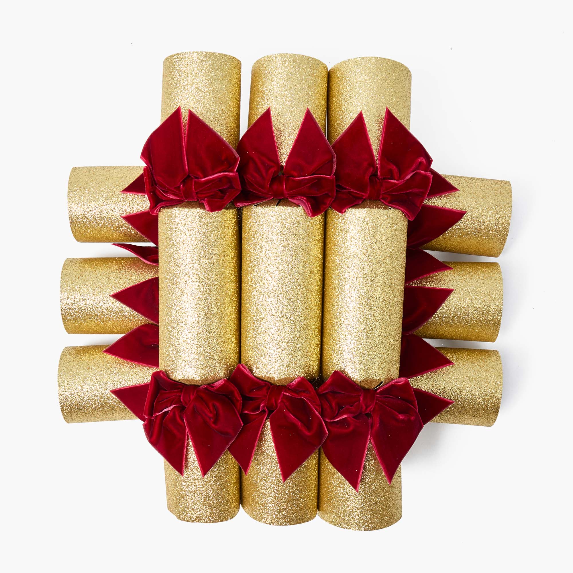 Gold Crackers With Red Velvet Bows (Set of 6)