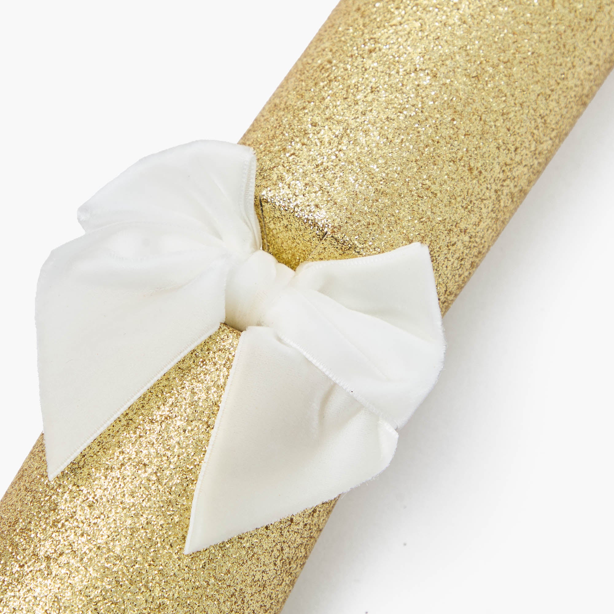 Gold Glitter Crackers with White Velvet Bows (Set of 6)