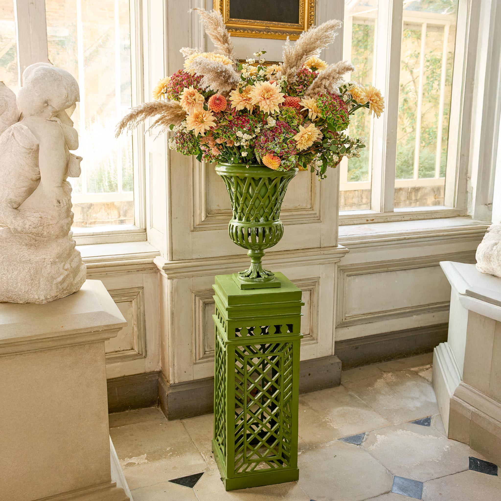 Adelaide Green Lattice Urn & Pedestal