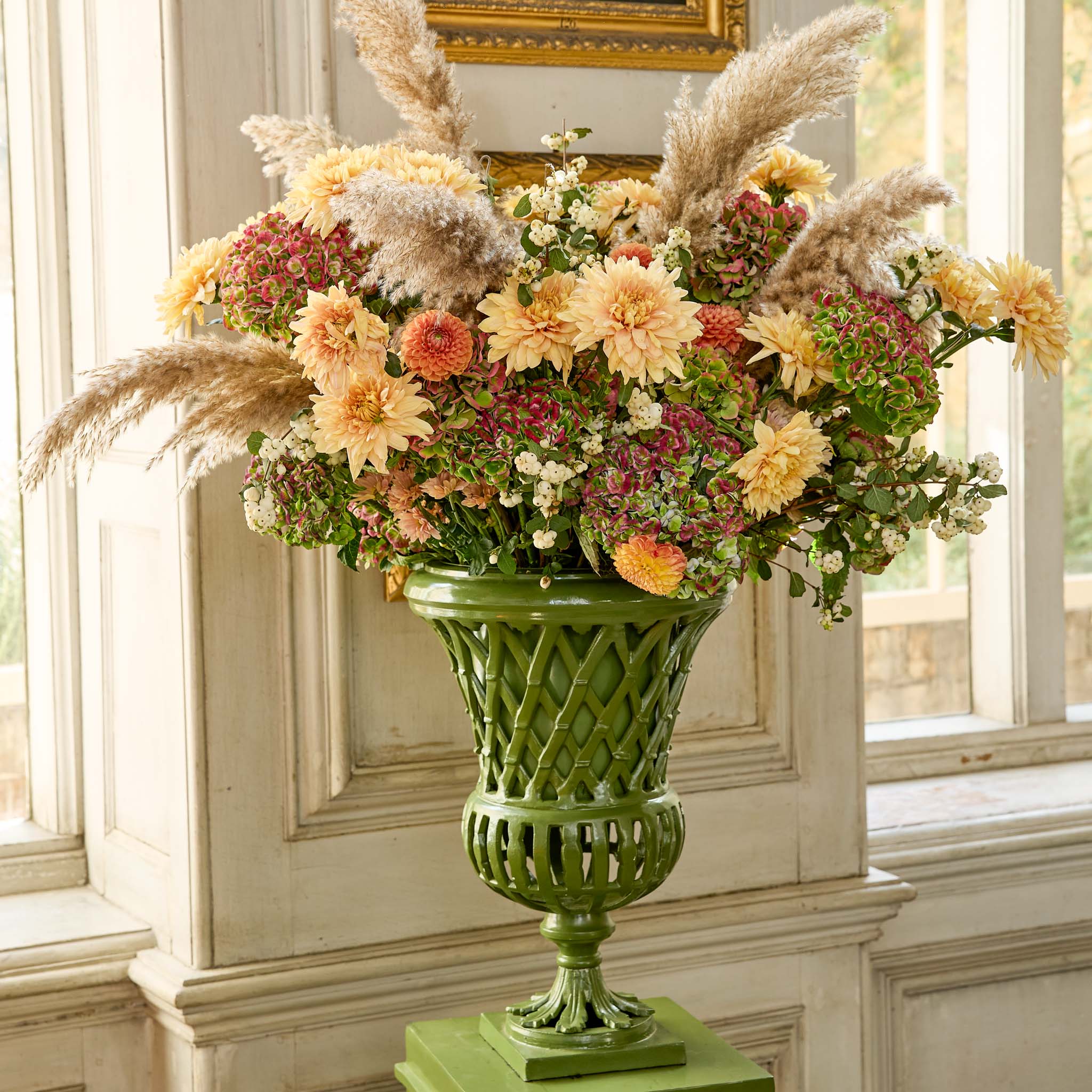 Adelaide Green Lattice Urn & Pedestal