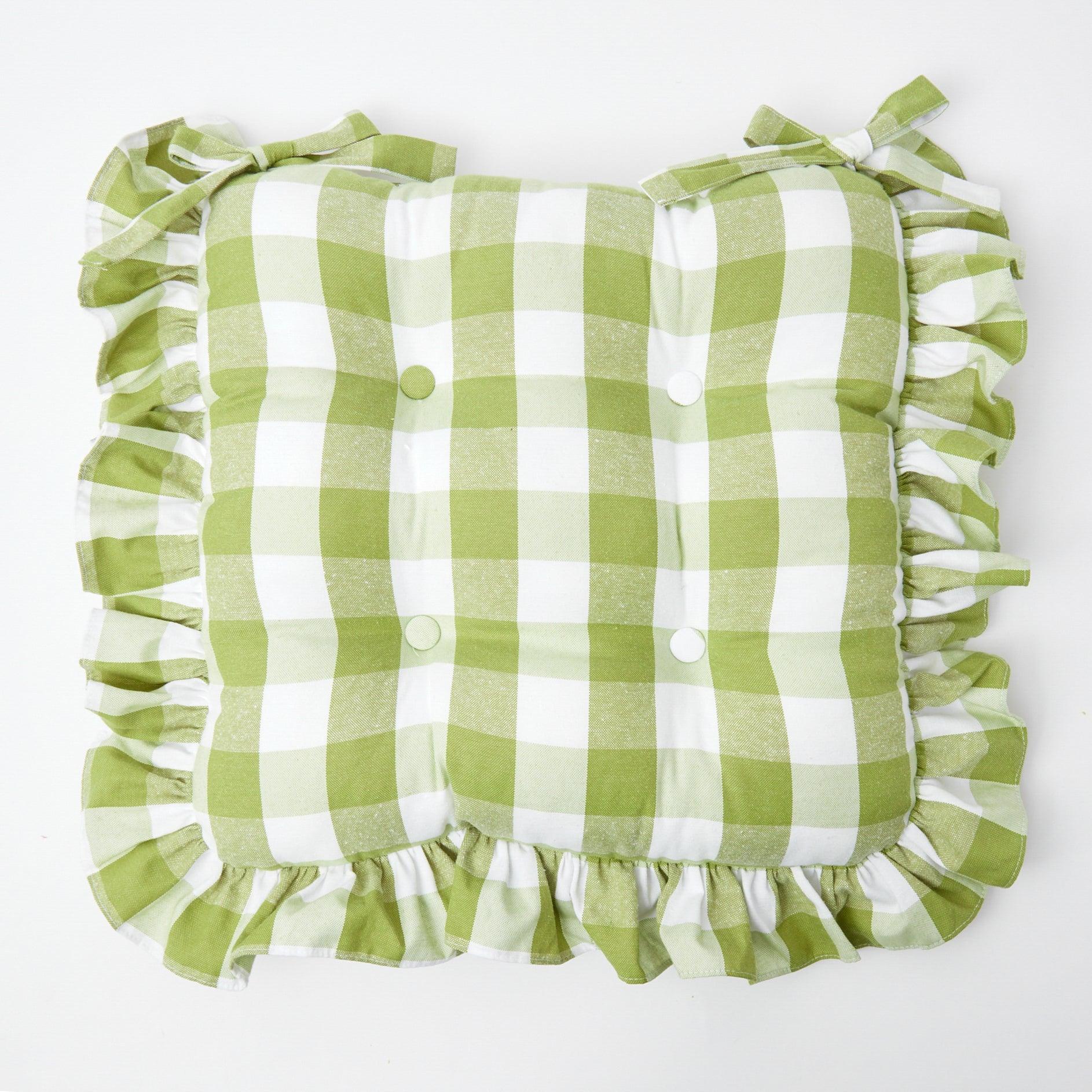 Green Gingham Ruffle Seat Pad Cushion