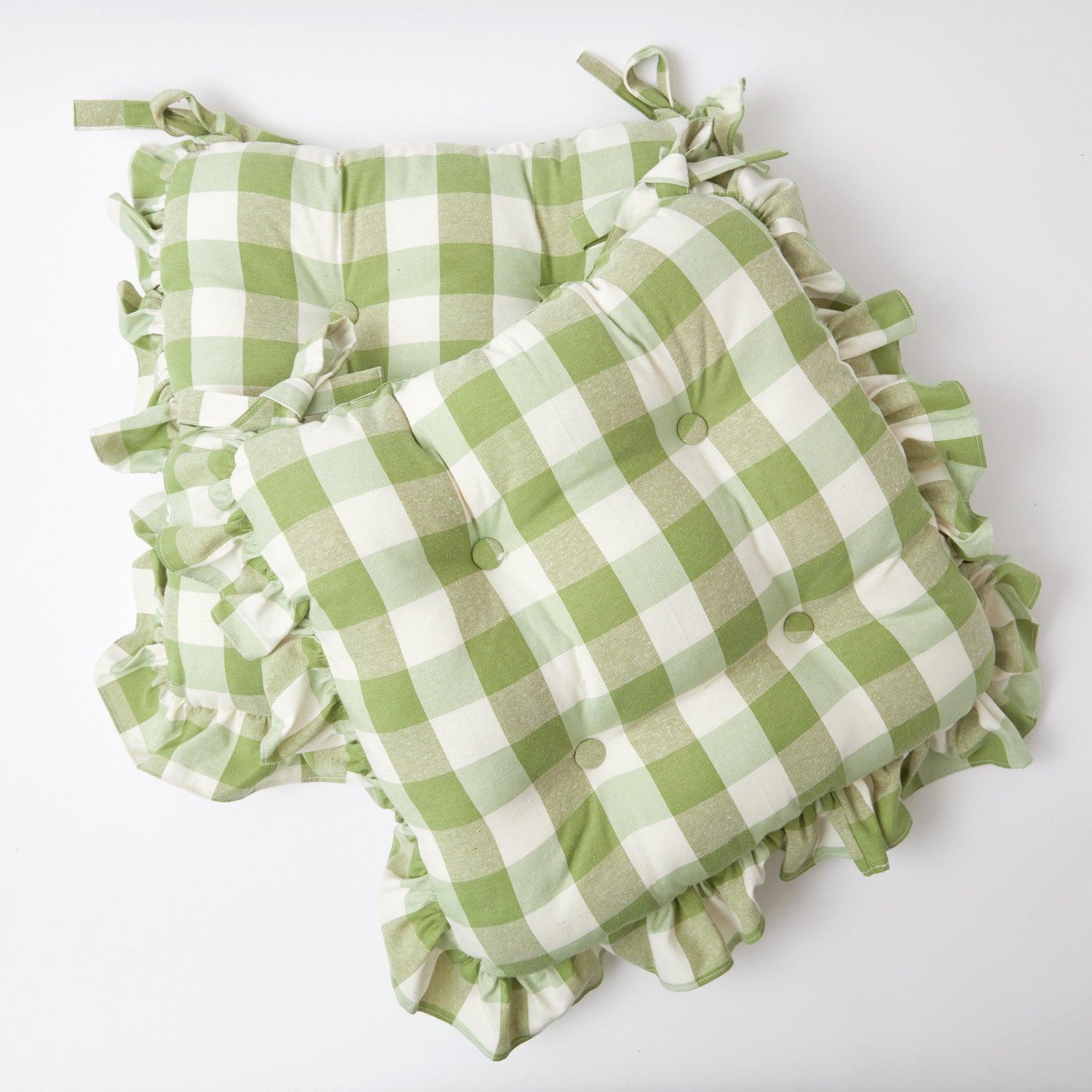 Green Gingham Ruffle Seat Pad Cushion - Mrs. Alice