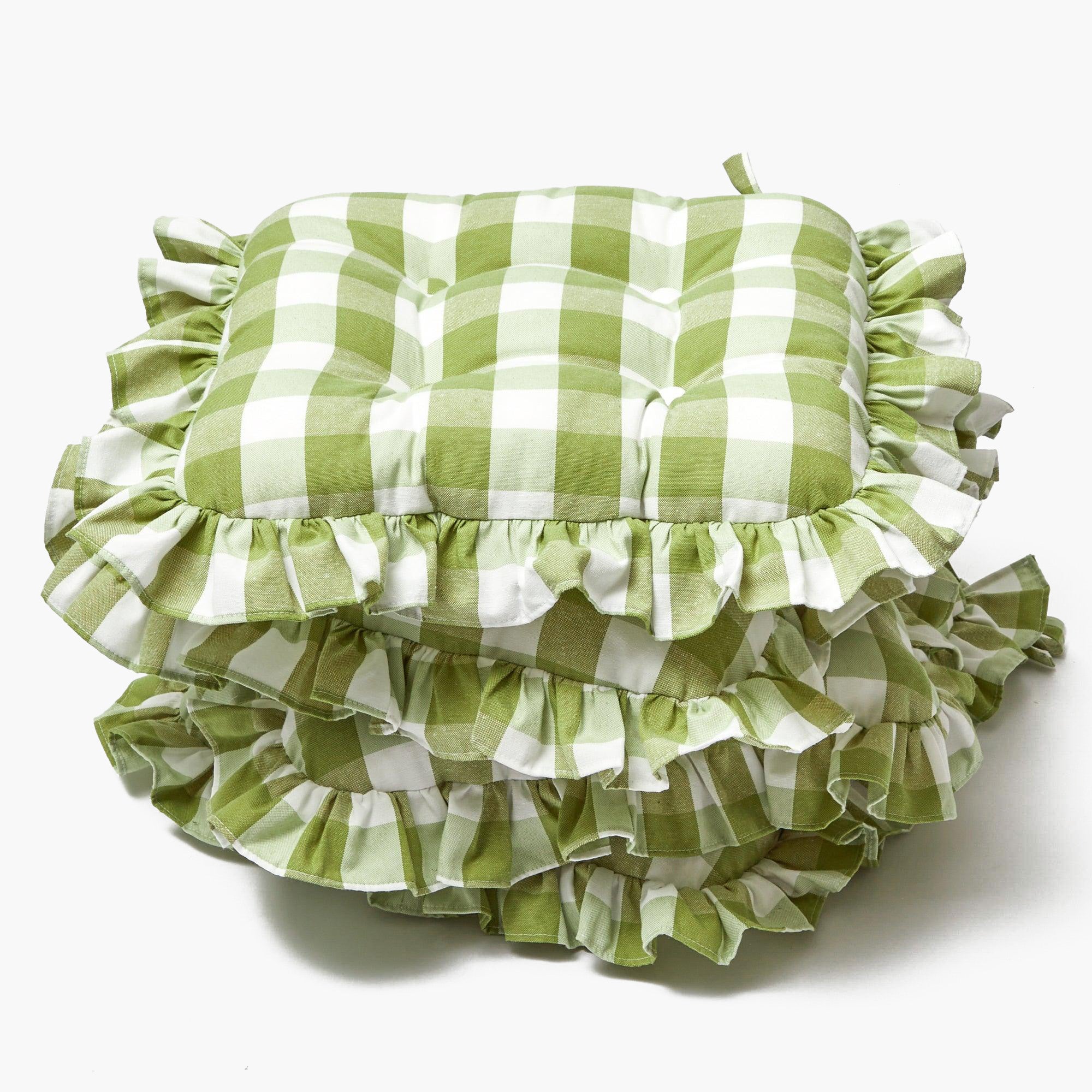 Green Gingham Ruffle Seat Pad Cushions (Set of 4)