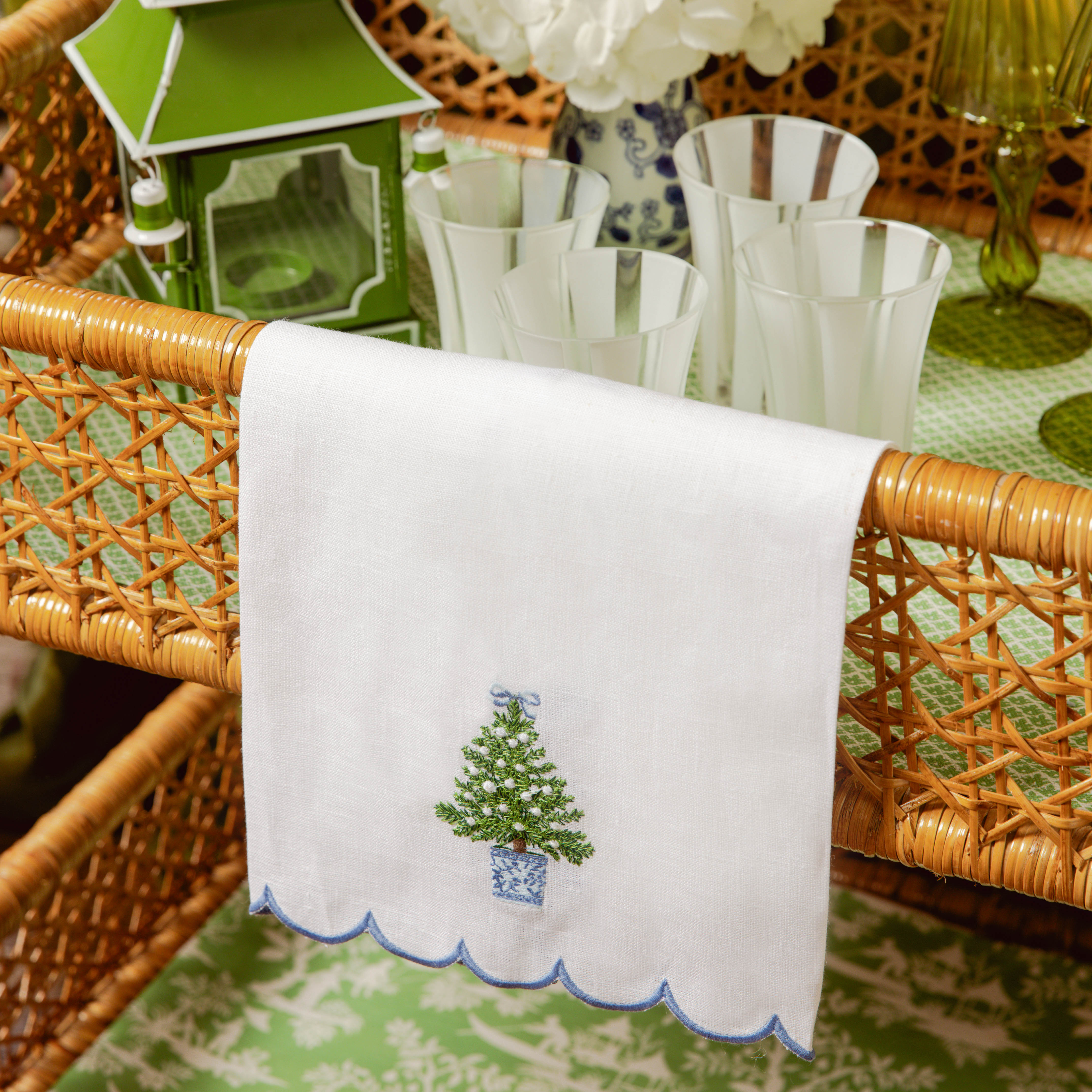 Embroidered Christmas Tree Linen Hand Towel