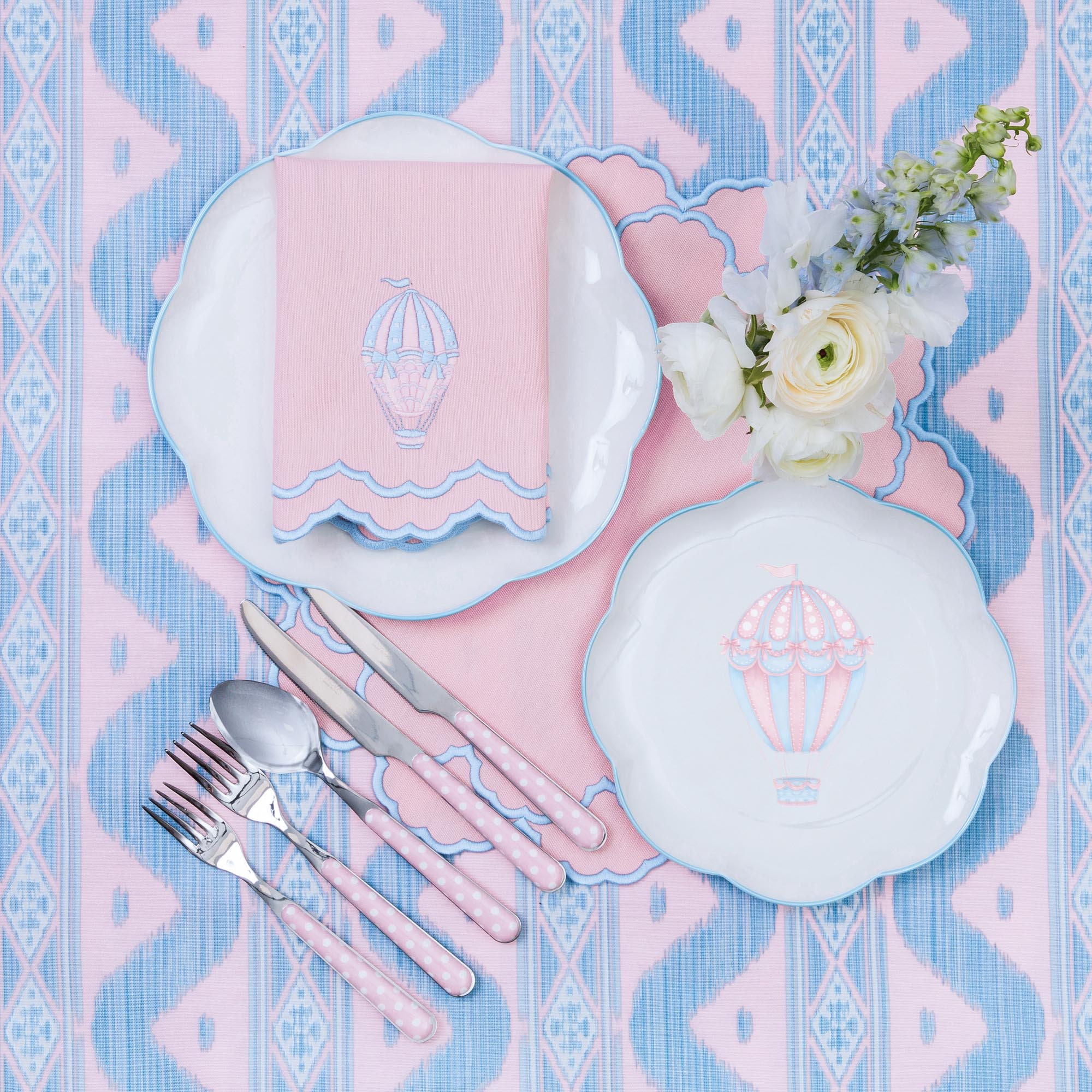 Pink & Blue Ikat Tablecloth