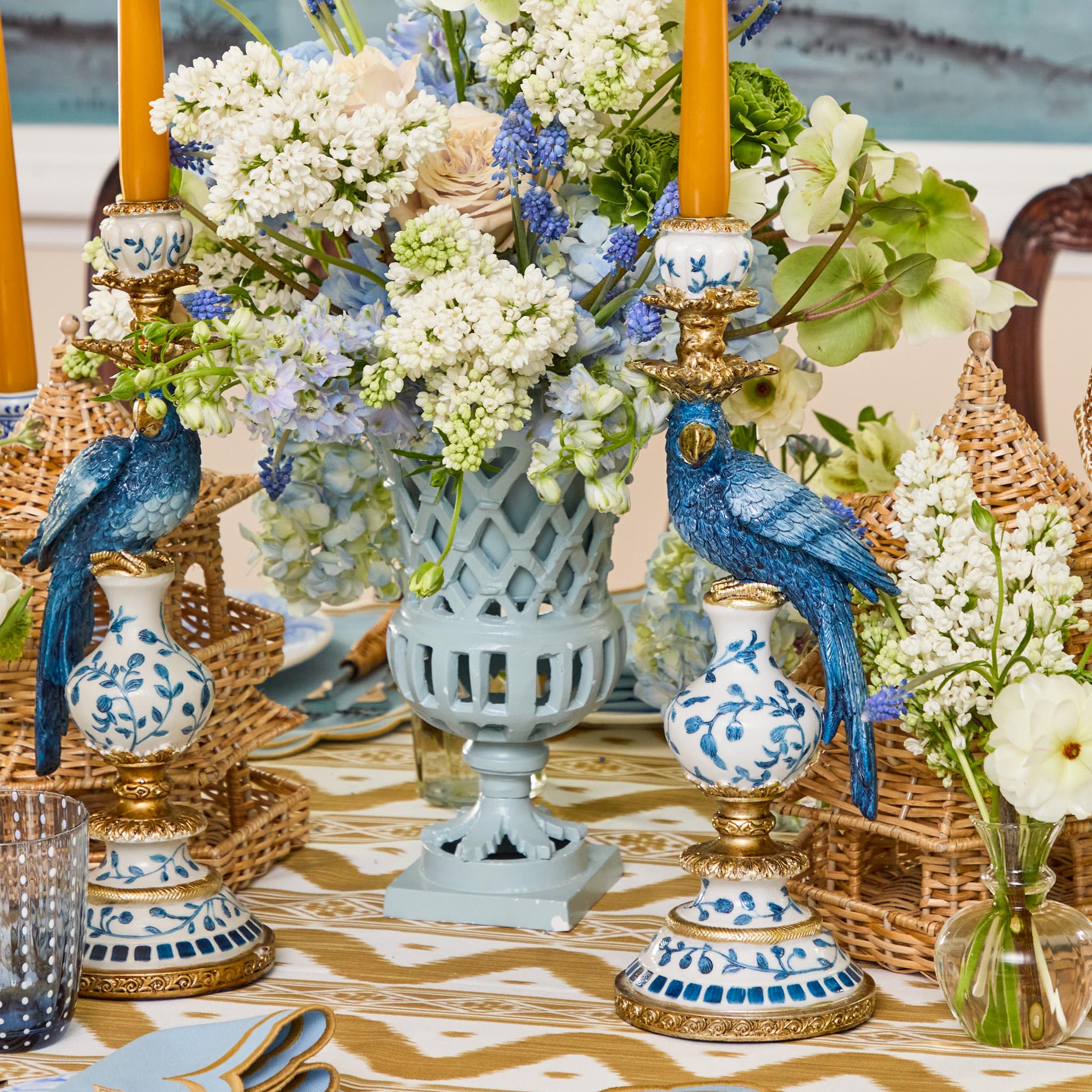 Blue Parrot Candle Holder (Pair)