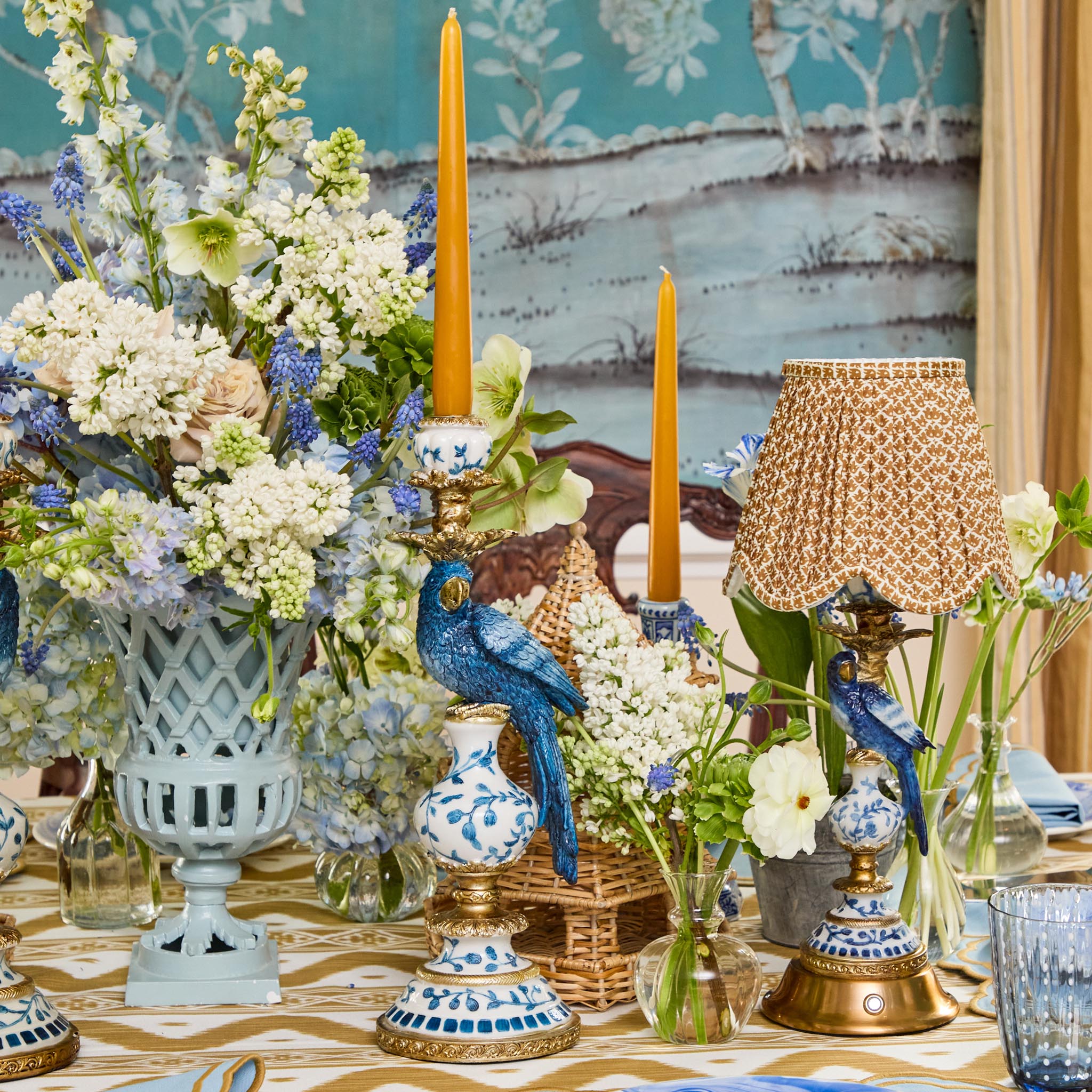 Blue Parrot Candle Holder (Pair)