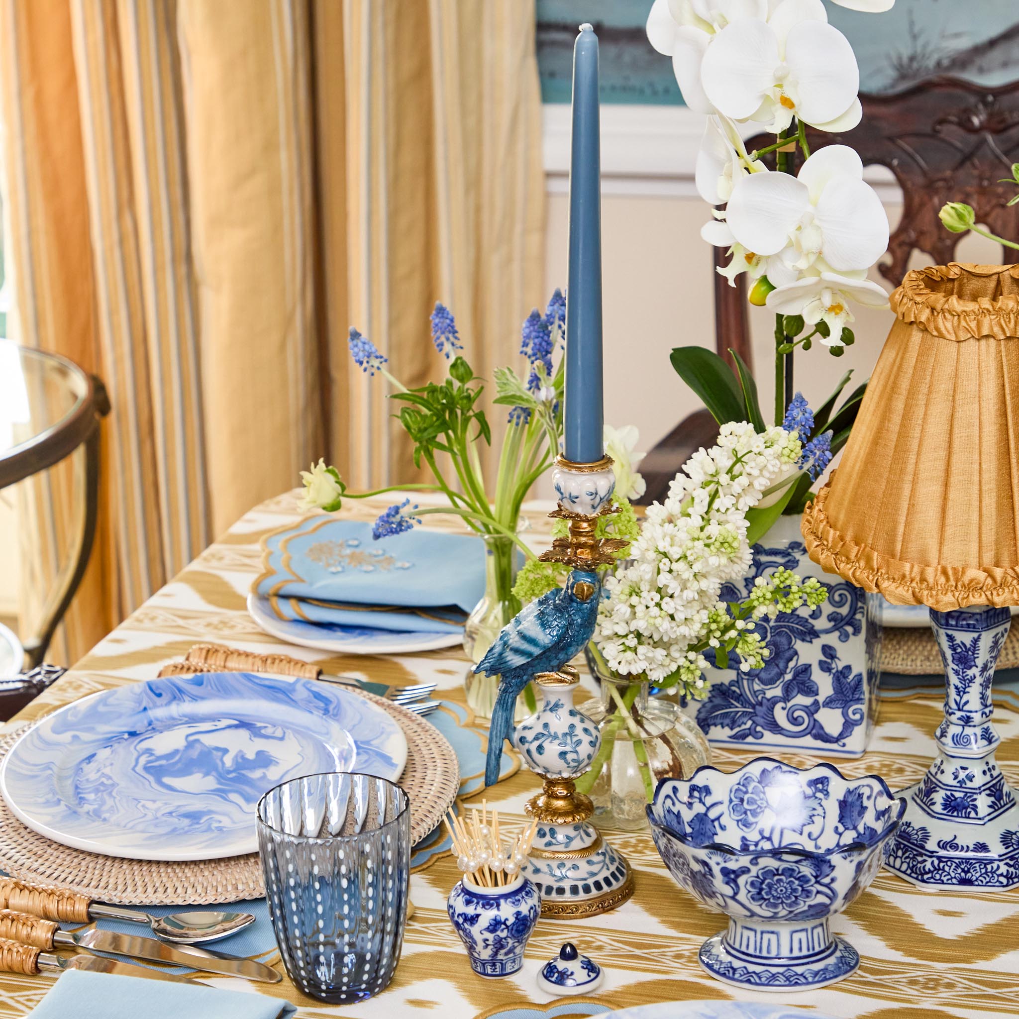 Small Blue Parrot Candle Holder (Pair)