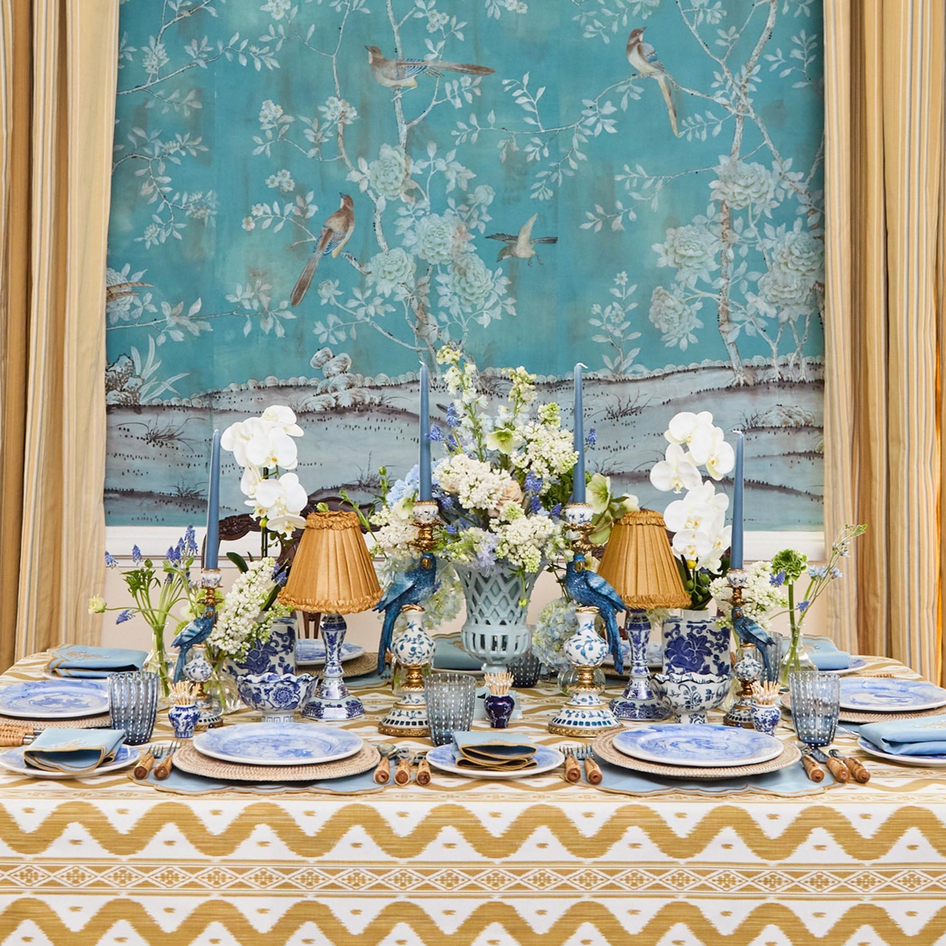 Small Blue Parrot Candle Holder (Pair)