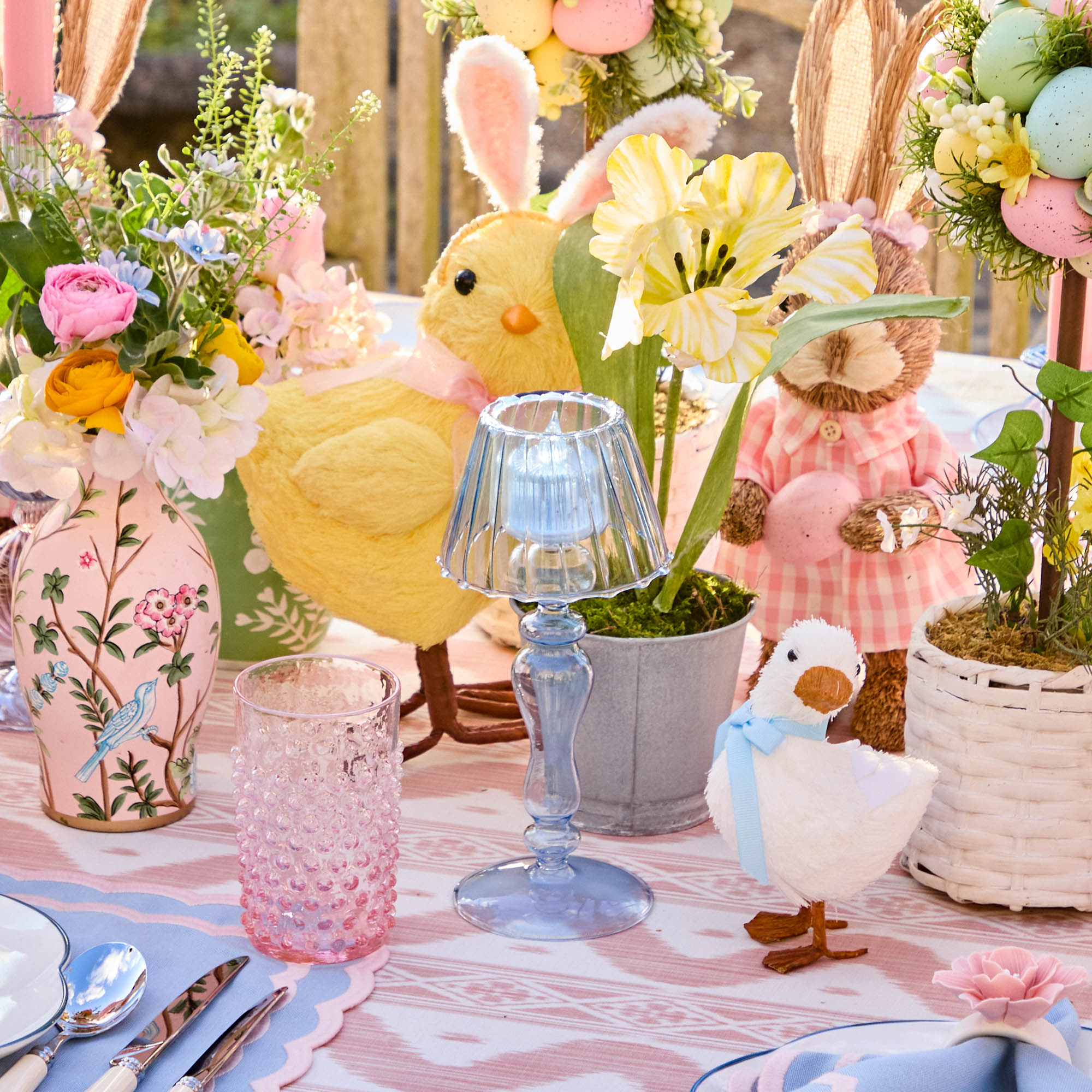 Blue Glass Lantern Tea Light Holders (Pair) - 24cm