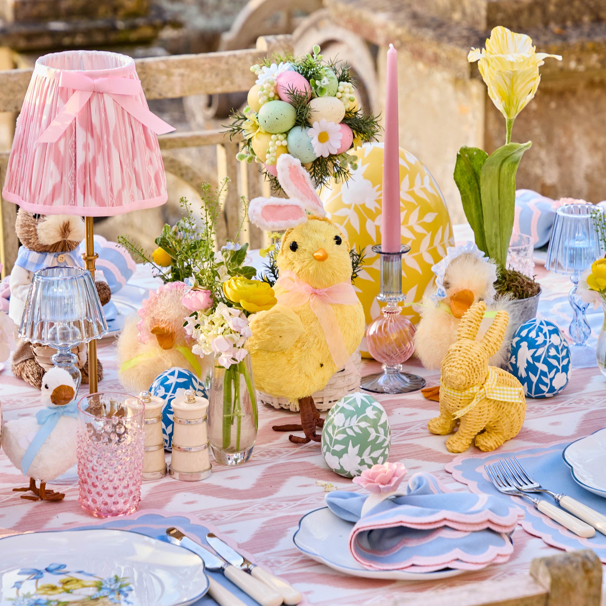 Small Camille Pink & Blue Candle Holder (Pair)