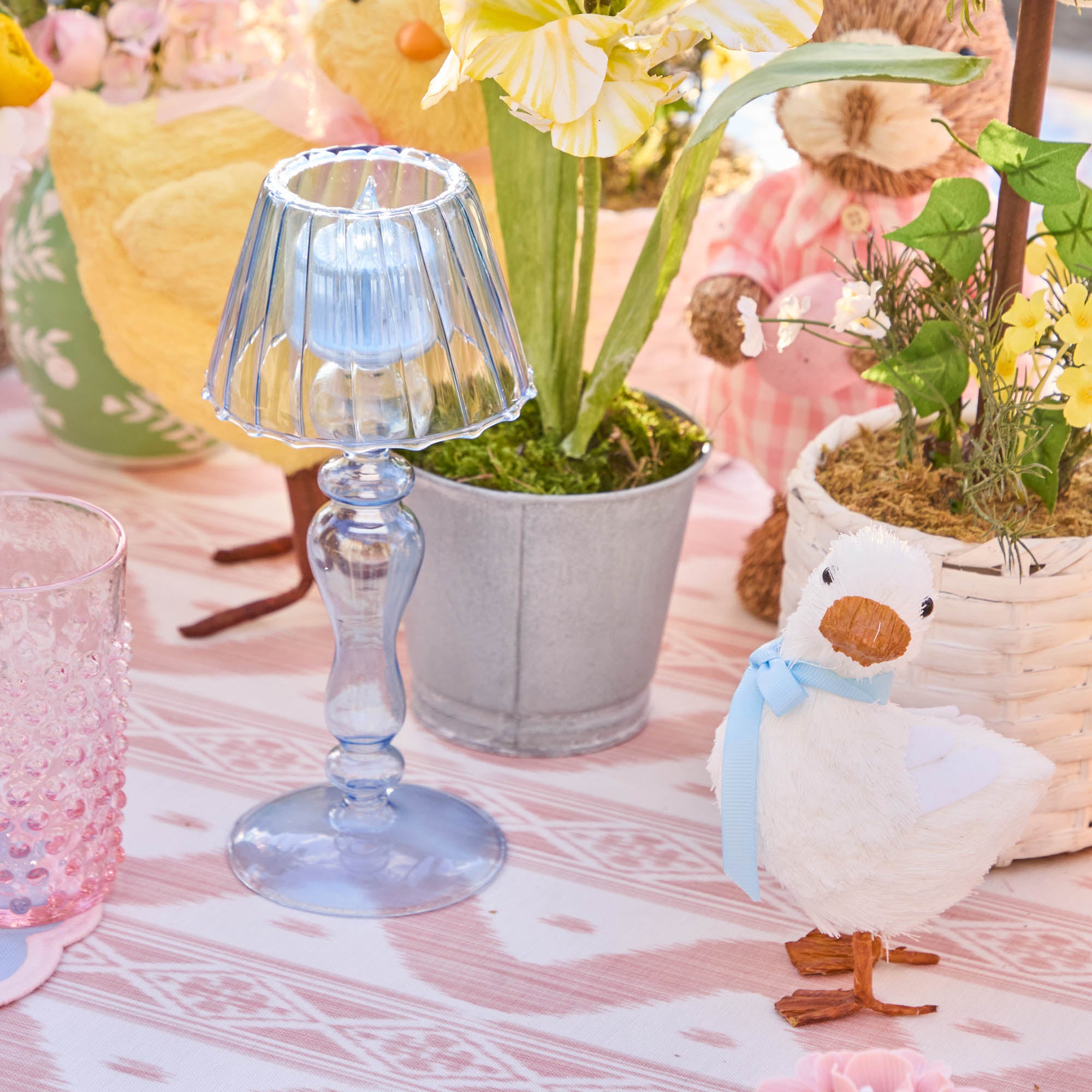 Blue Glass Lantern Tea Light Holders (Pair) - 24cm