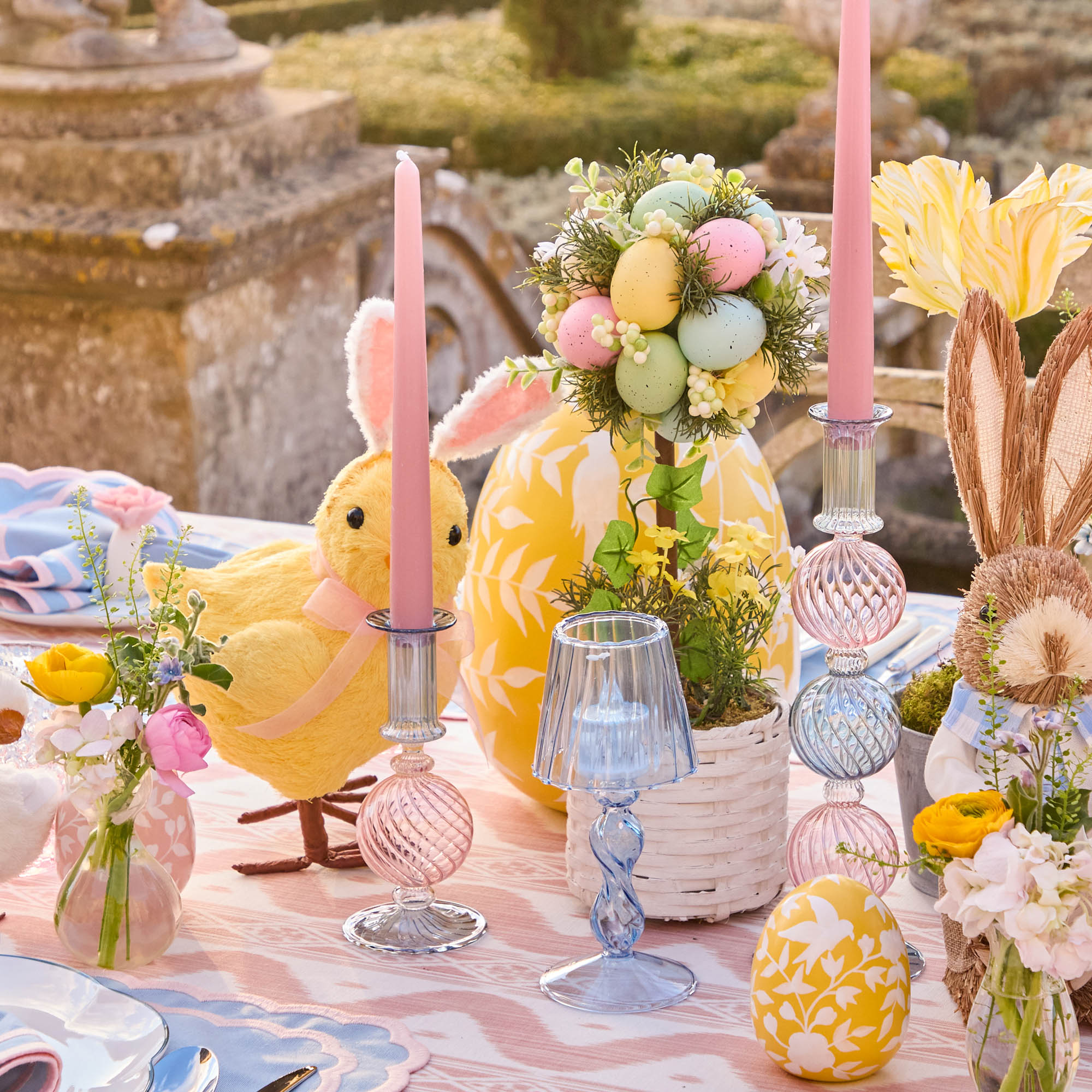 Camille Pink & Blue Candle Holder (Pair)