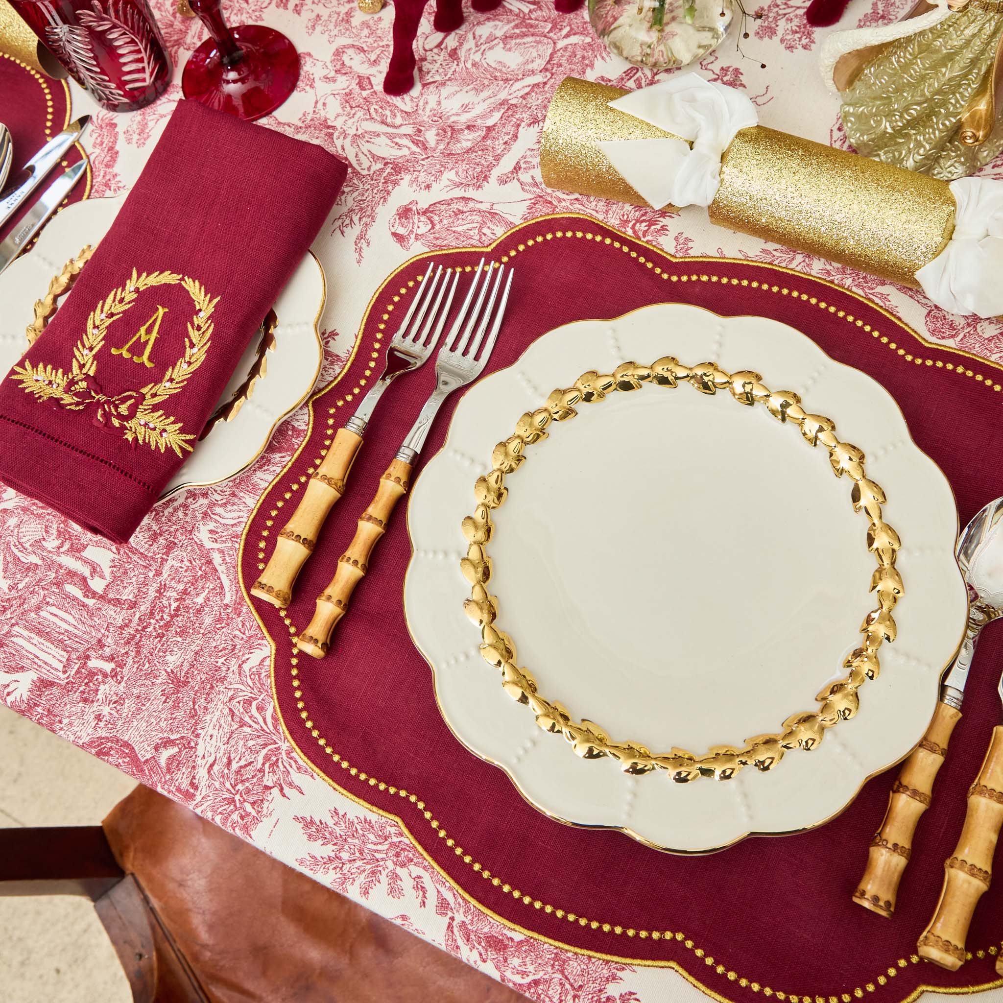 Eloise Burgundy & Gold Linen Placemats (Set of 4)