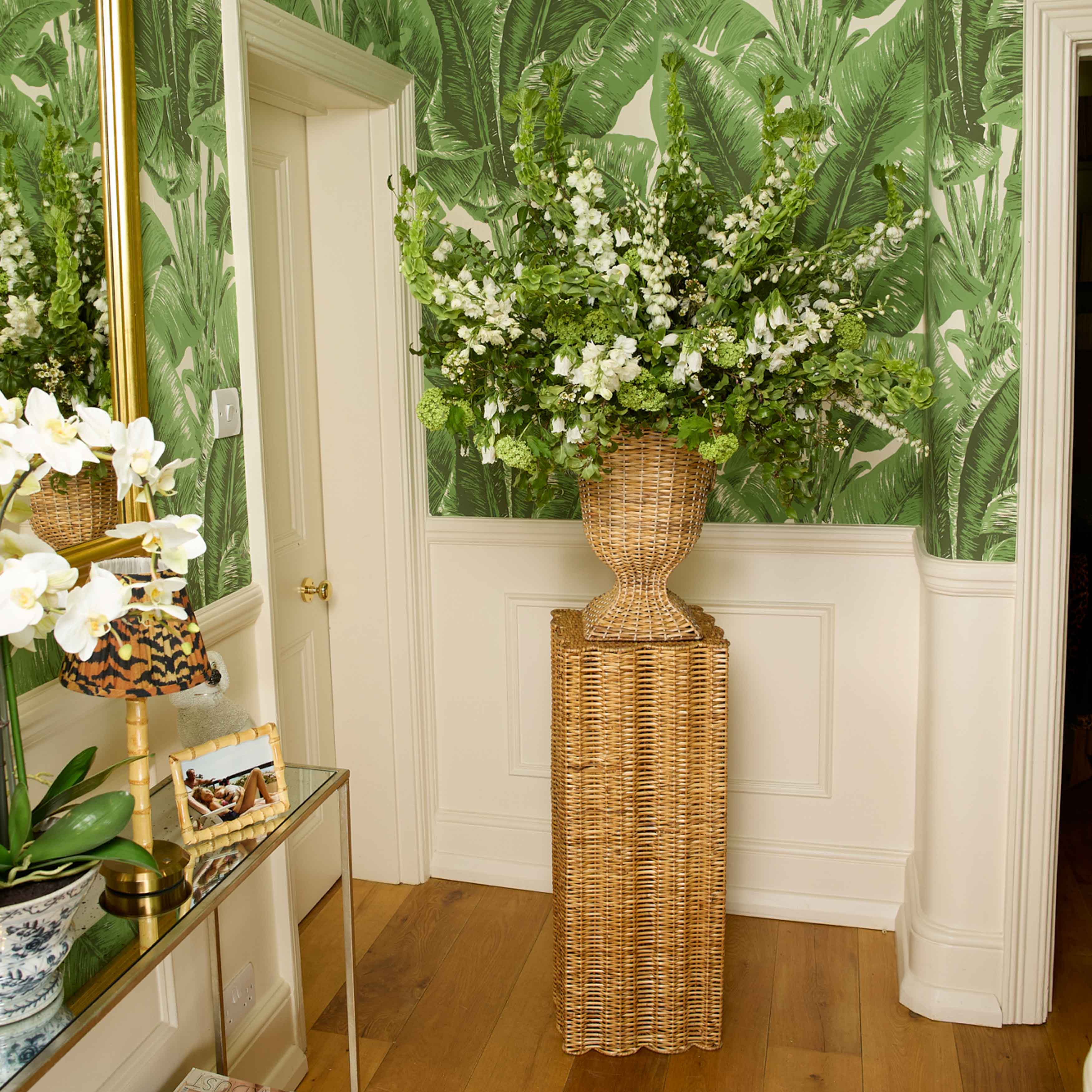 Liliana Scalloped Rattan Urn & Pedestal