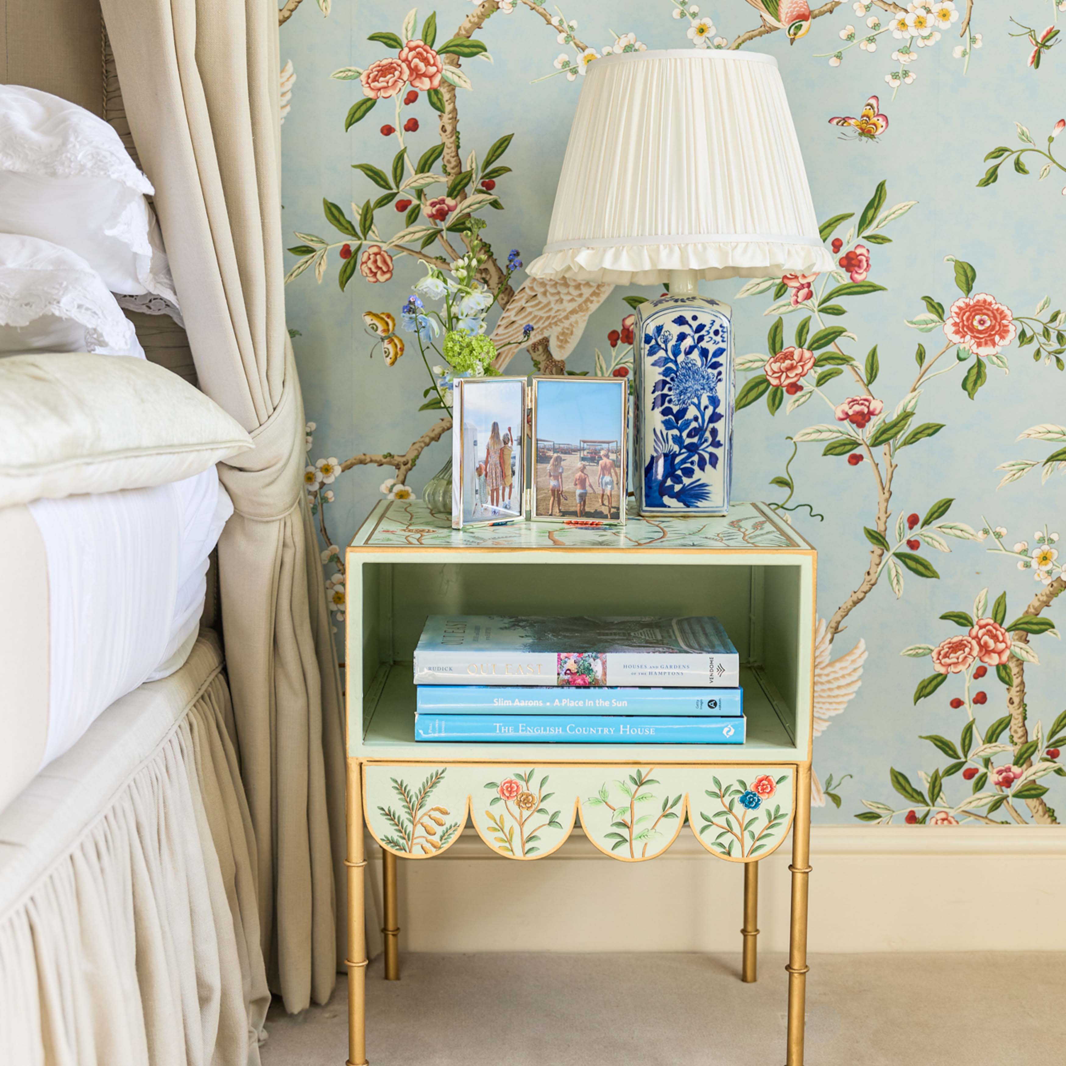 Green Chinoiserie Bedside Table