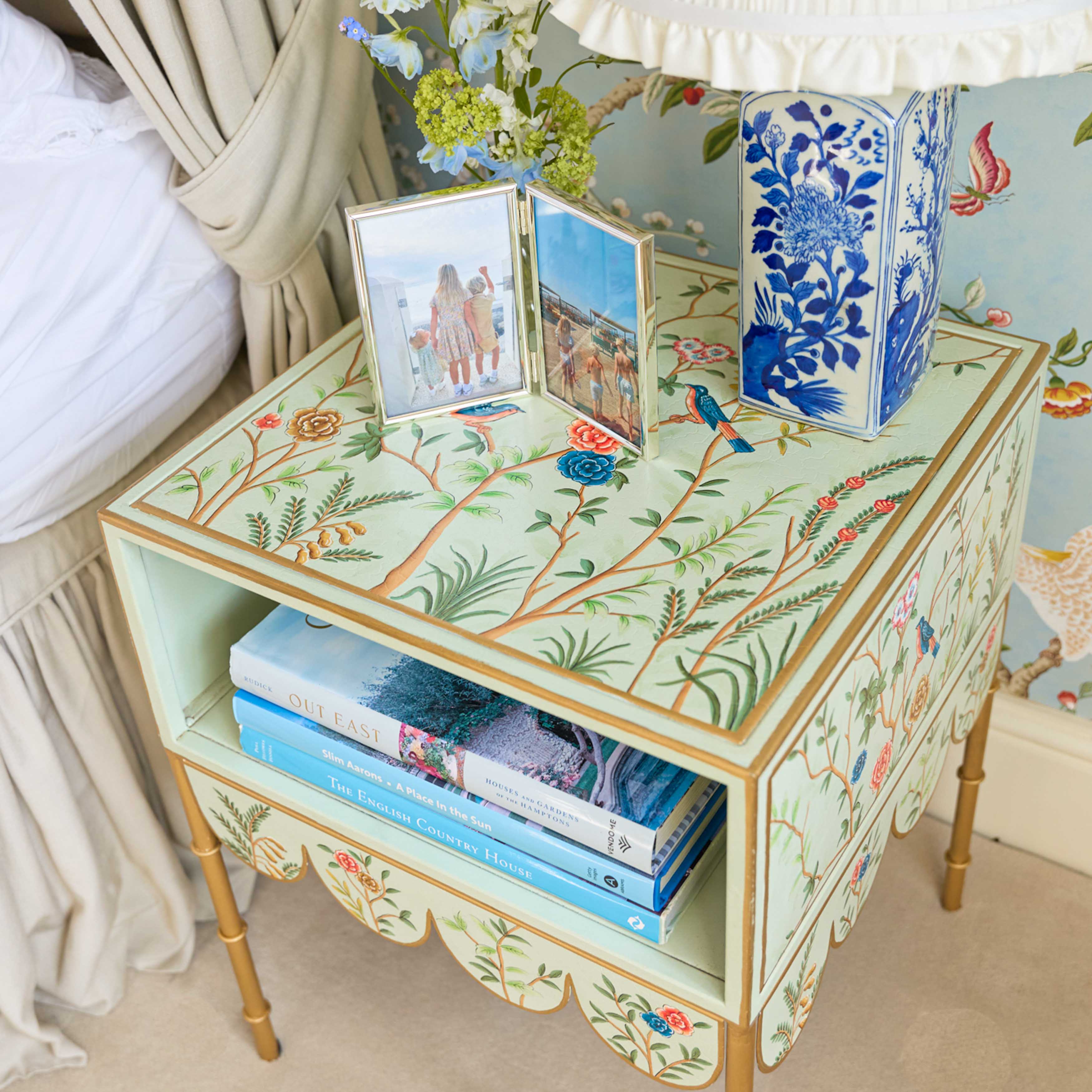 Green Chinoiserie Bedside Table