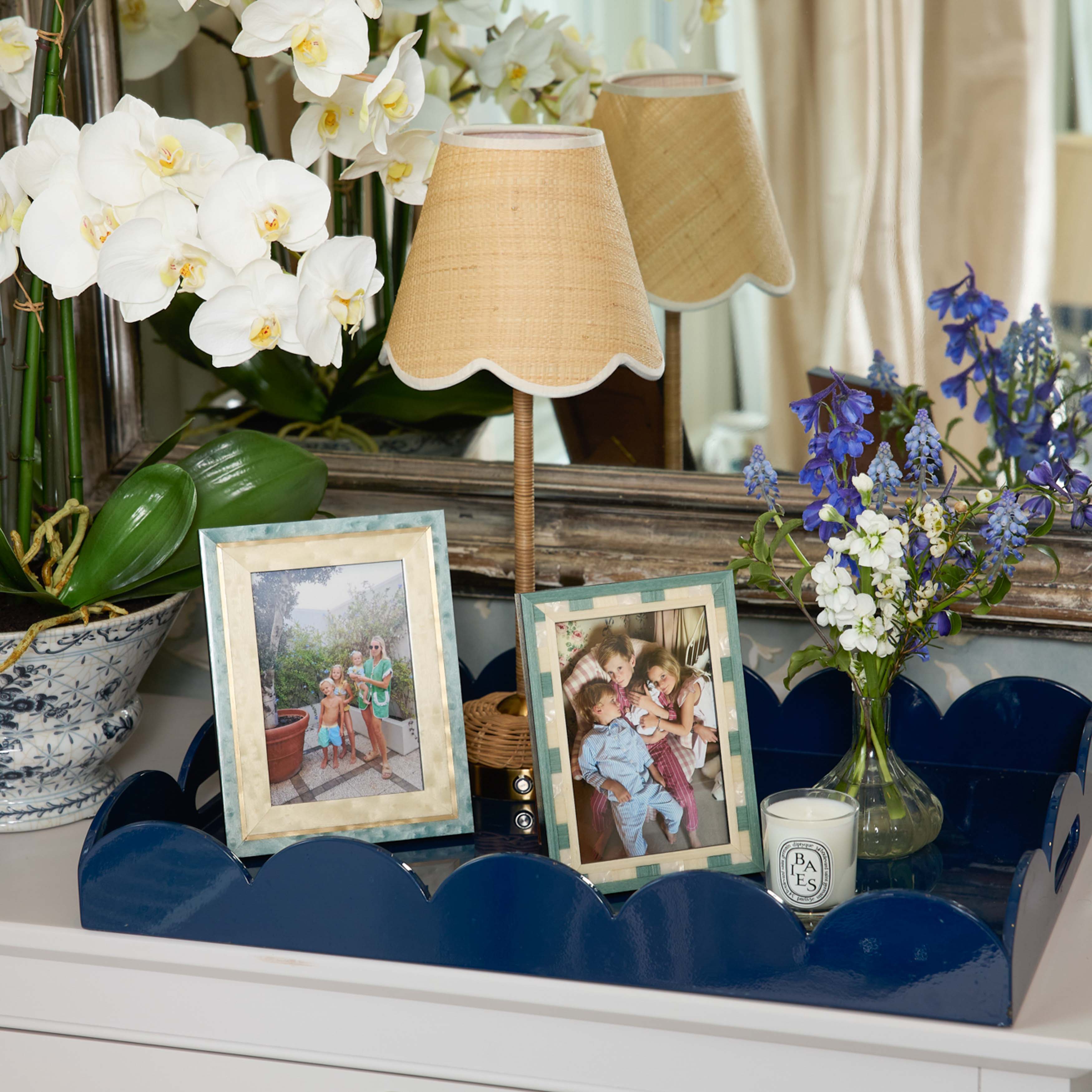 Navy Blue Lacquer Scalloped Tray