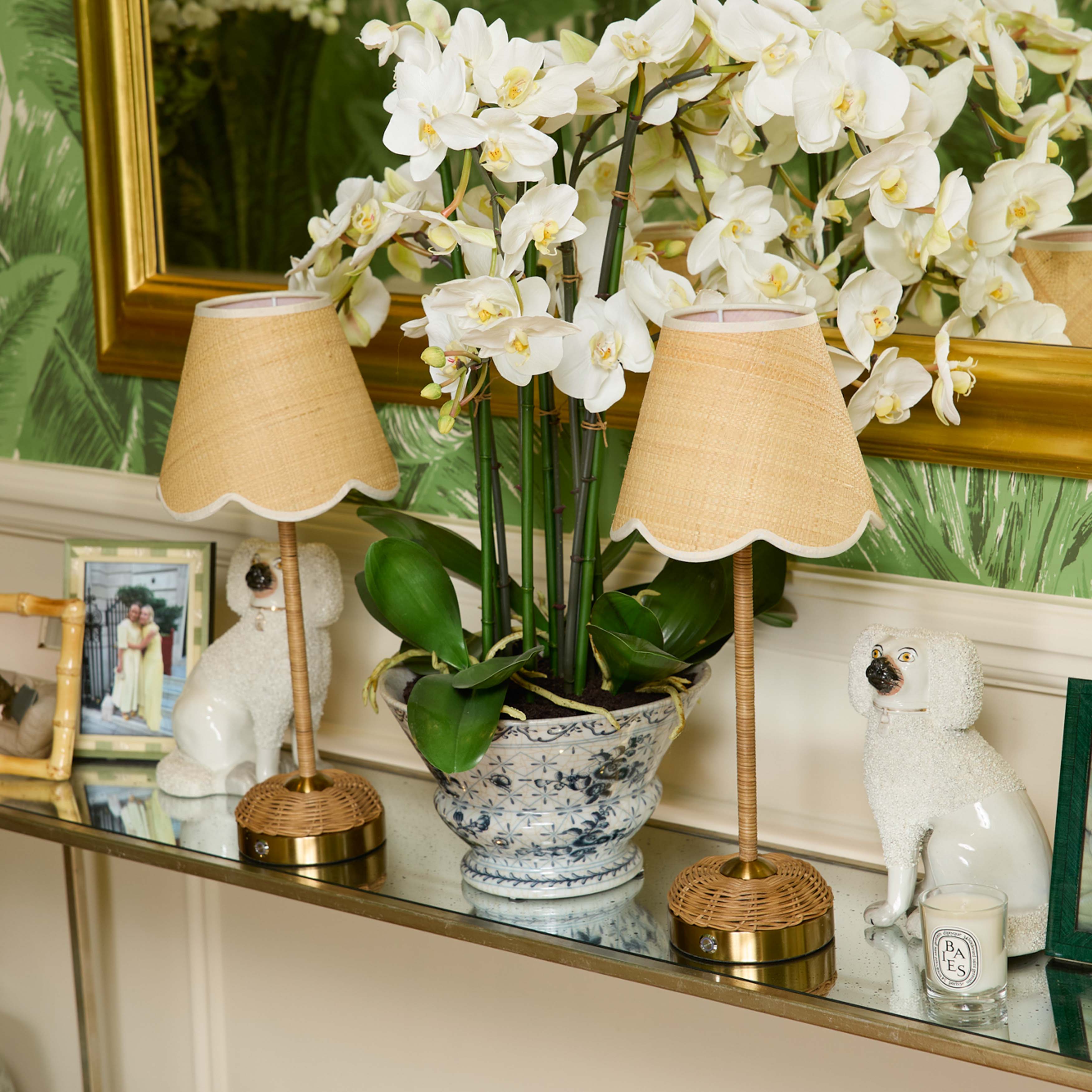 Rattan Ida Rechargeable Lamp with Grasscloth Shade (18cm)