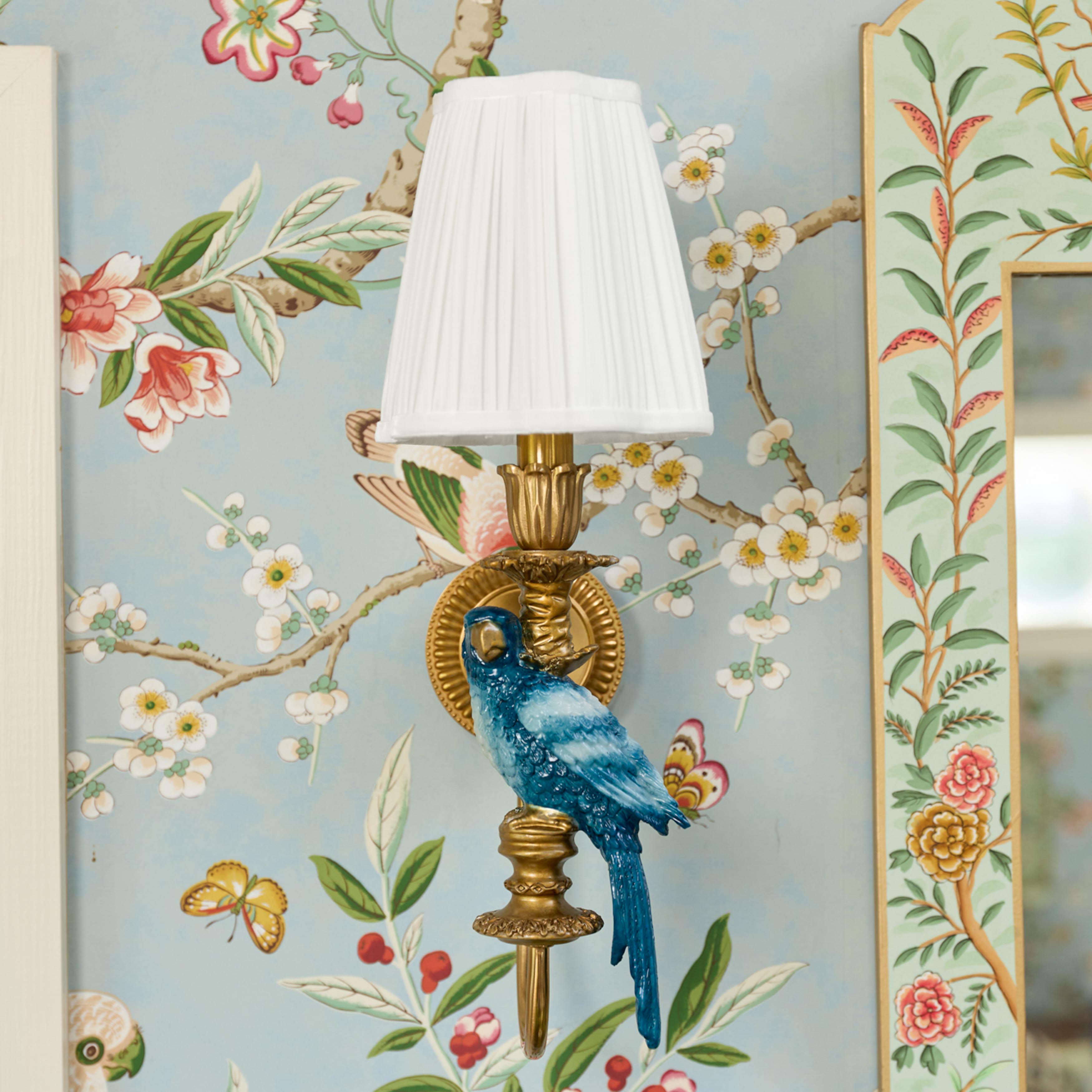 Blue Parrot Rechargeable Wall Light with Cream Pleated Shade (14cm)