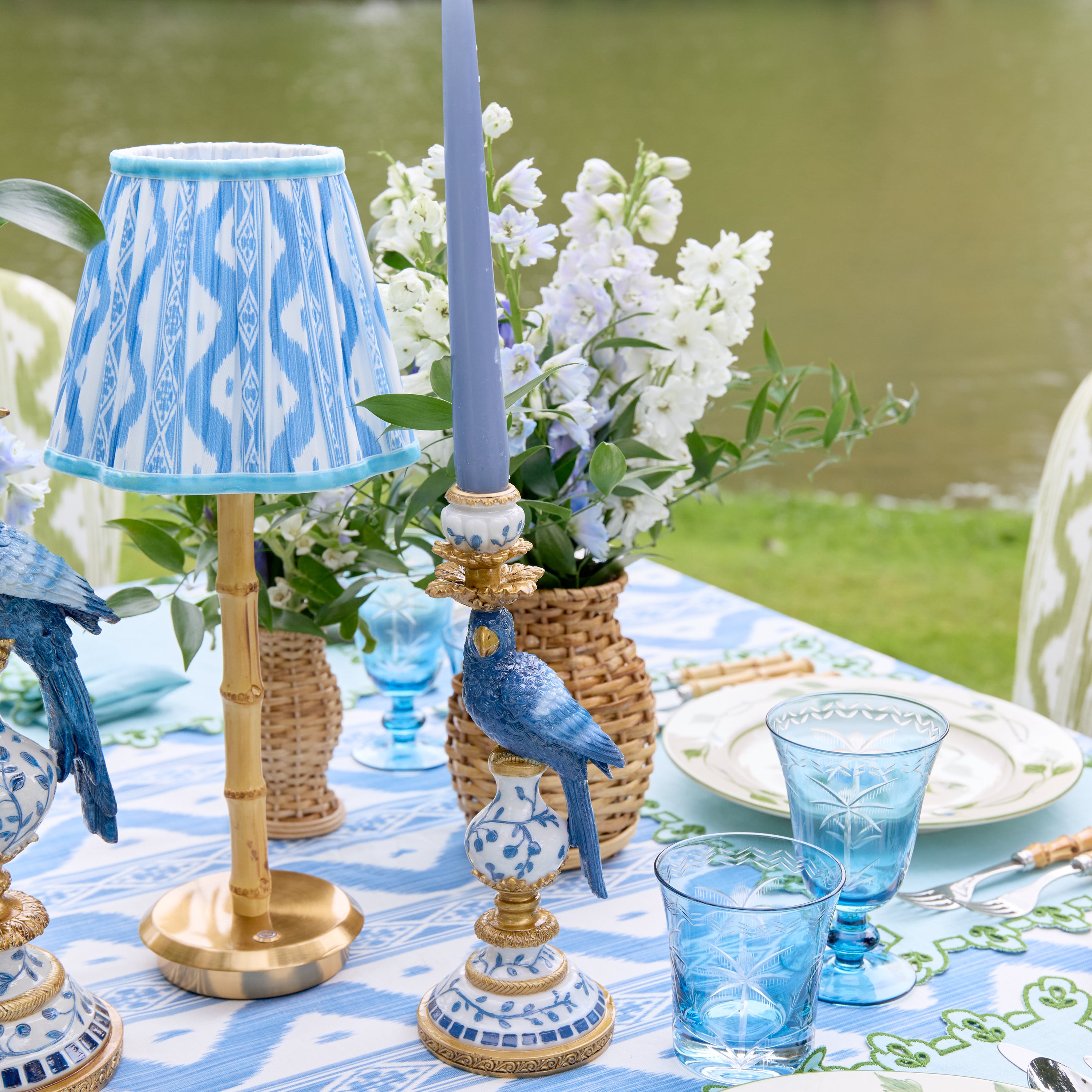 Blue Parrot Candle Holders (Pair)