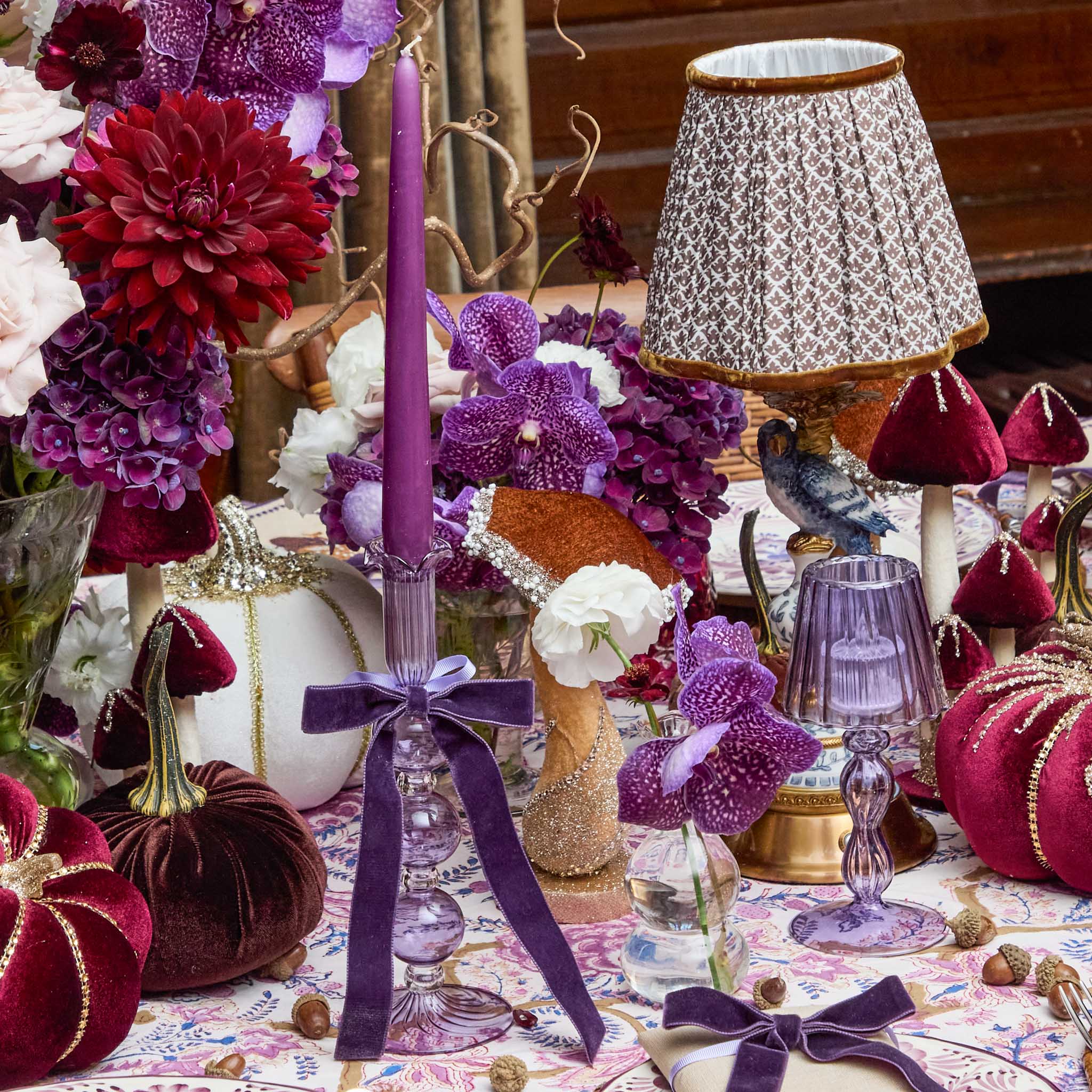 Purple Glass Lantern Tea Light Holder (Pair) - 18cm