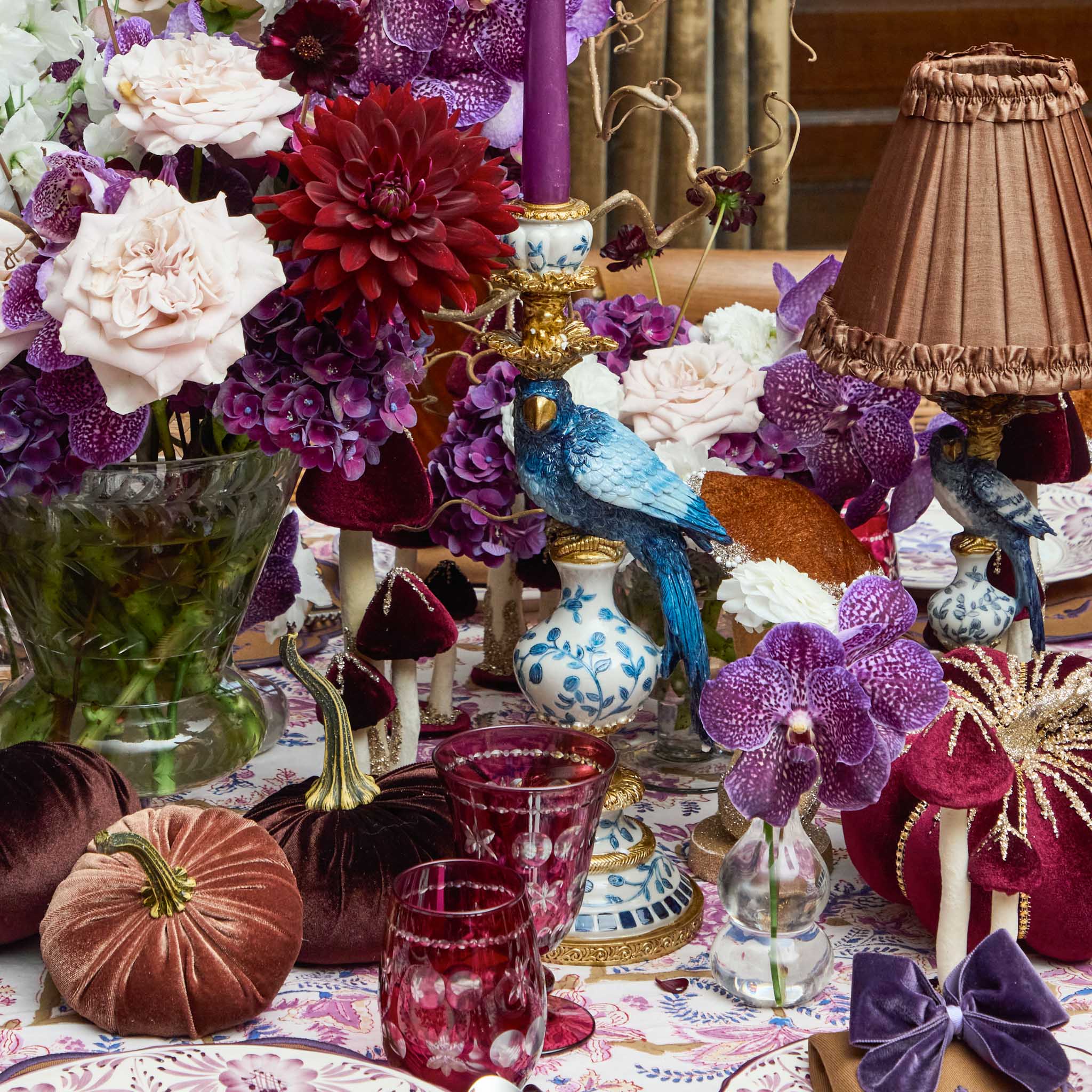 Blue Parrot Candle Holder Set