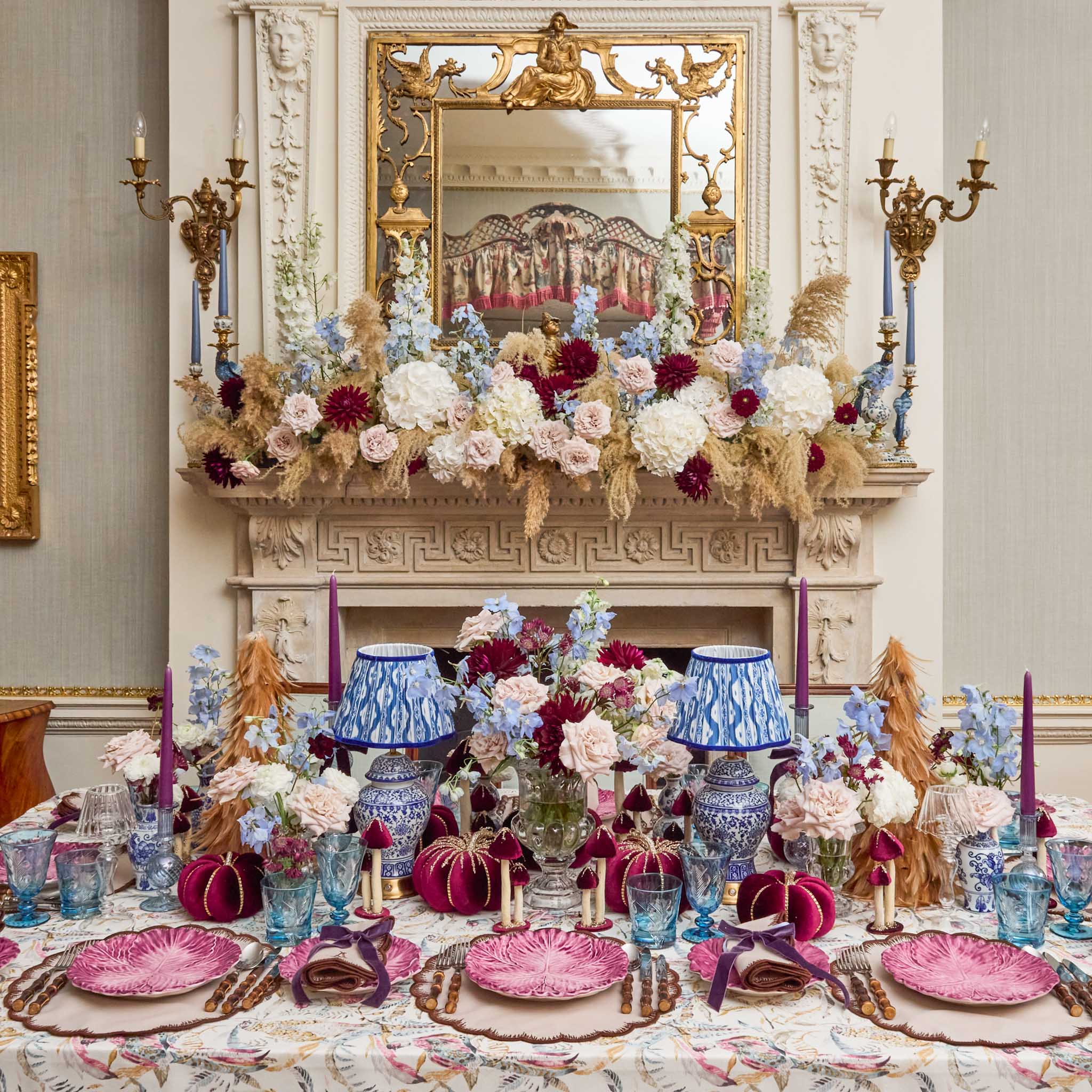 Chinoiserie Rechargeable Lamp & Cobalt Ikat Shade (22cm)