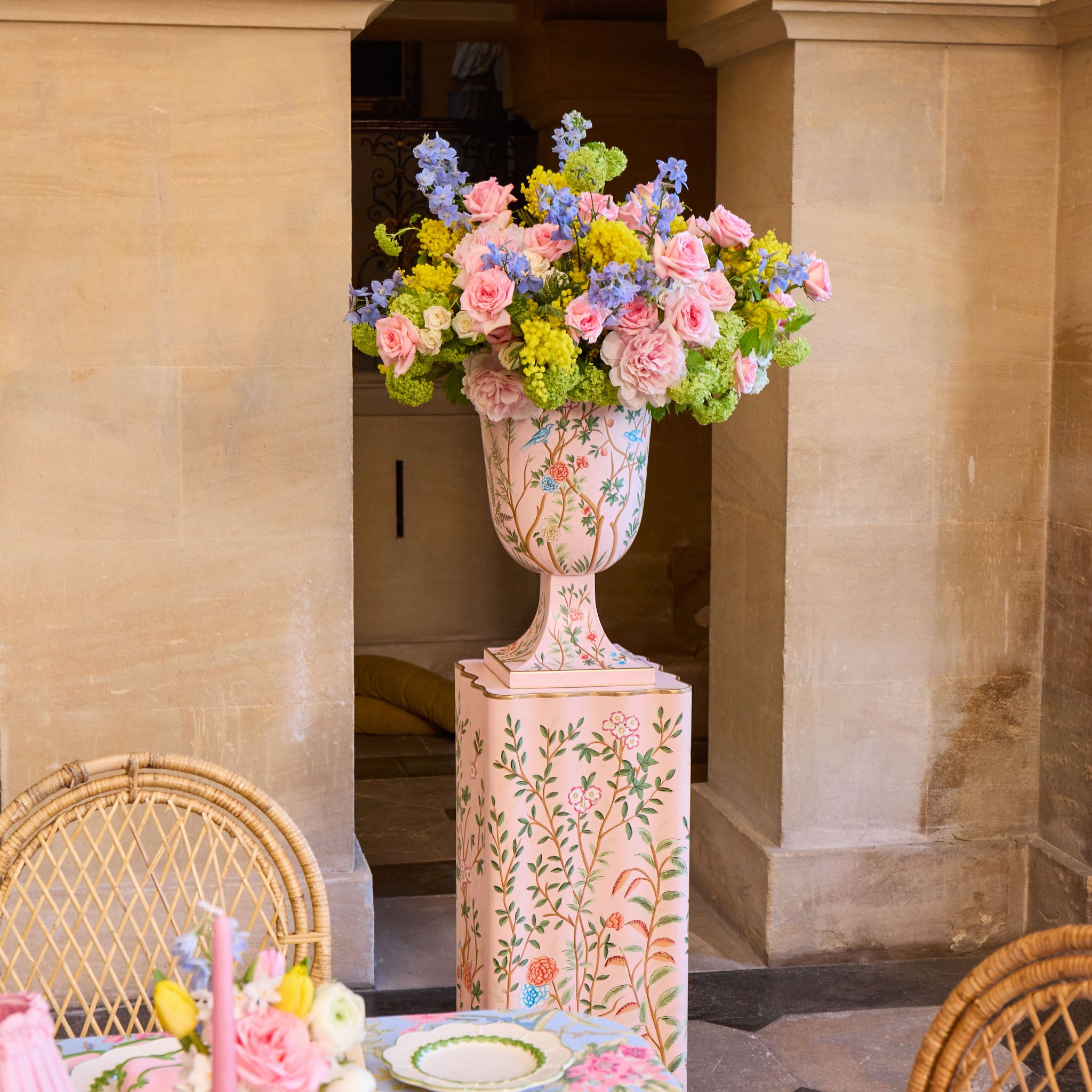 Pink Chinoiserie Tole Urn