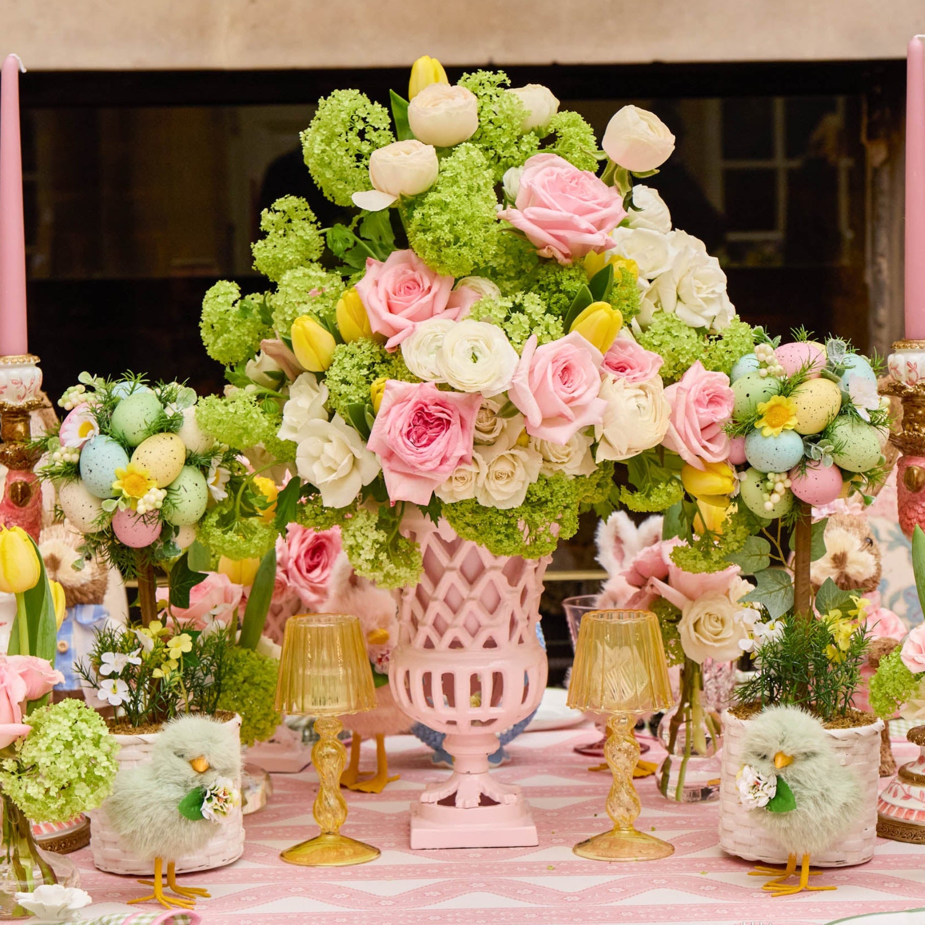 Yellow Glass Lantern Tea Light Holder (Pair) - 18cm