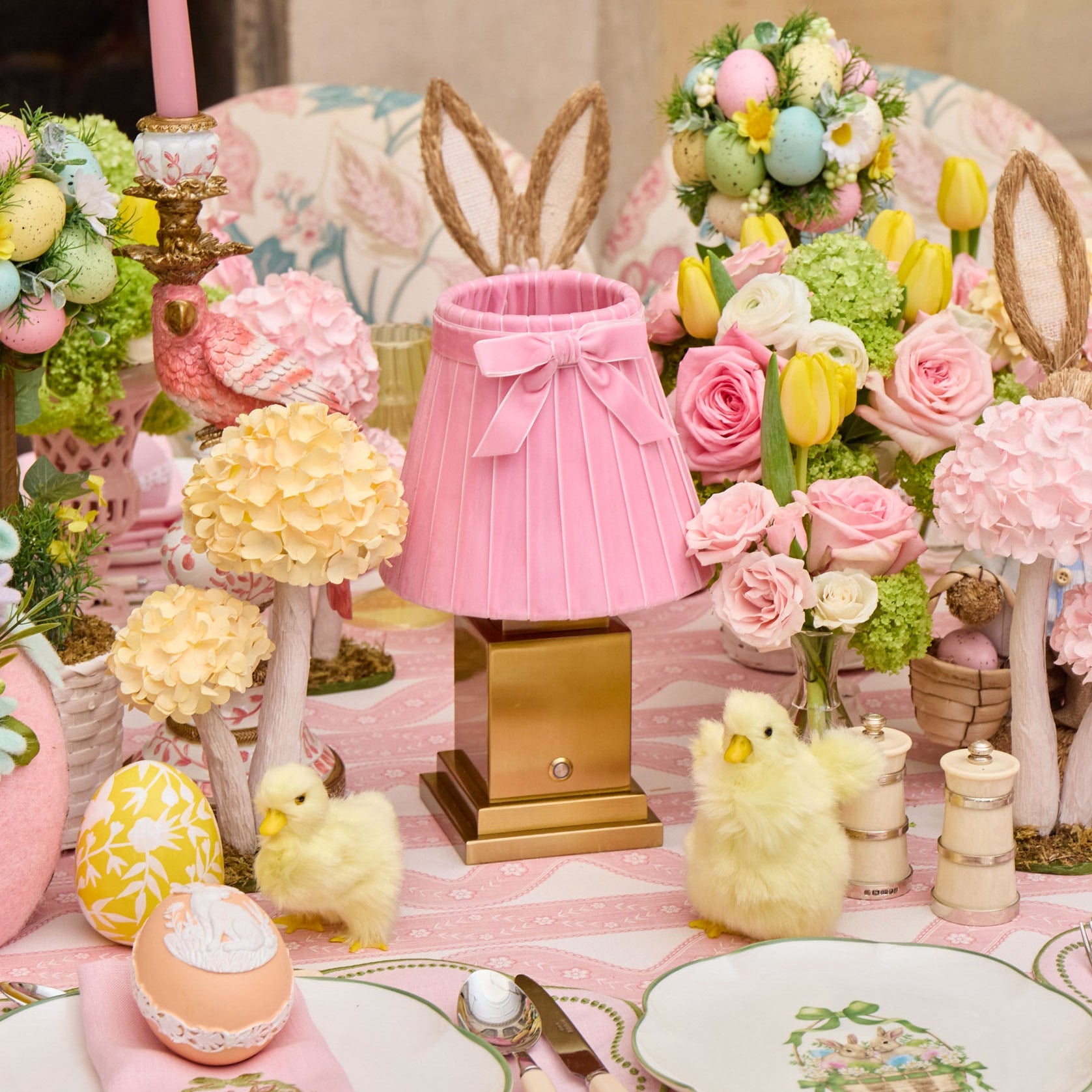 Square Rechargeable Lamp with Pink Velvet Bow Shade (18cm)