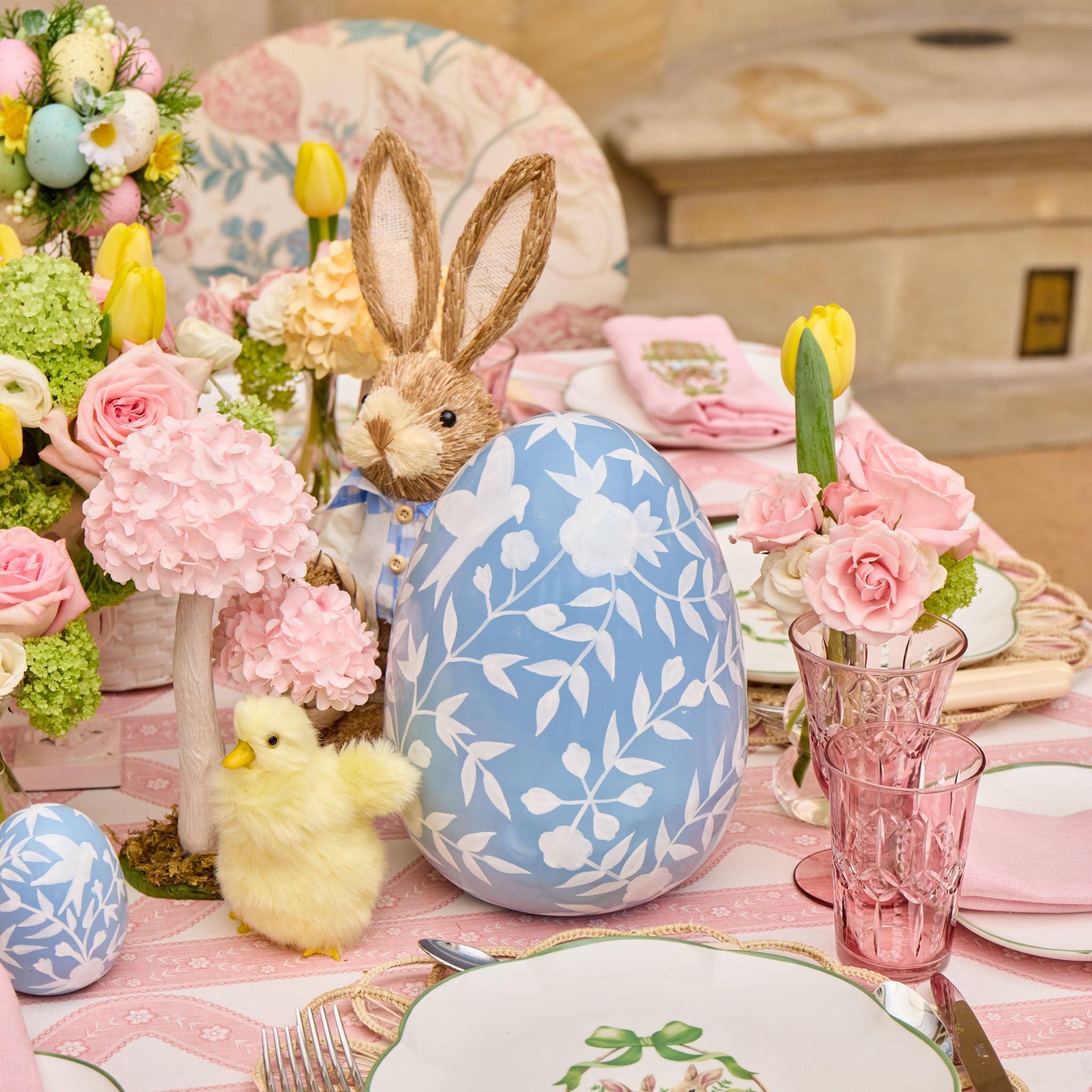 Large Blue Floral Tole Egg