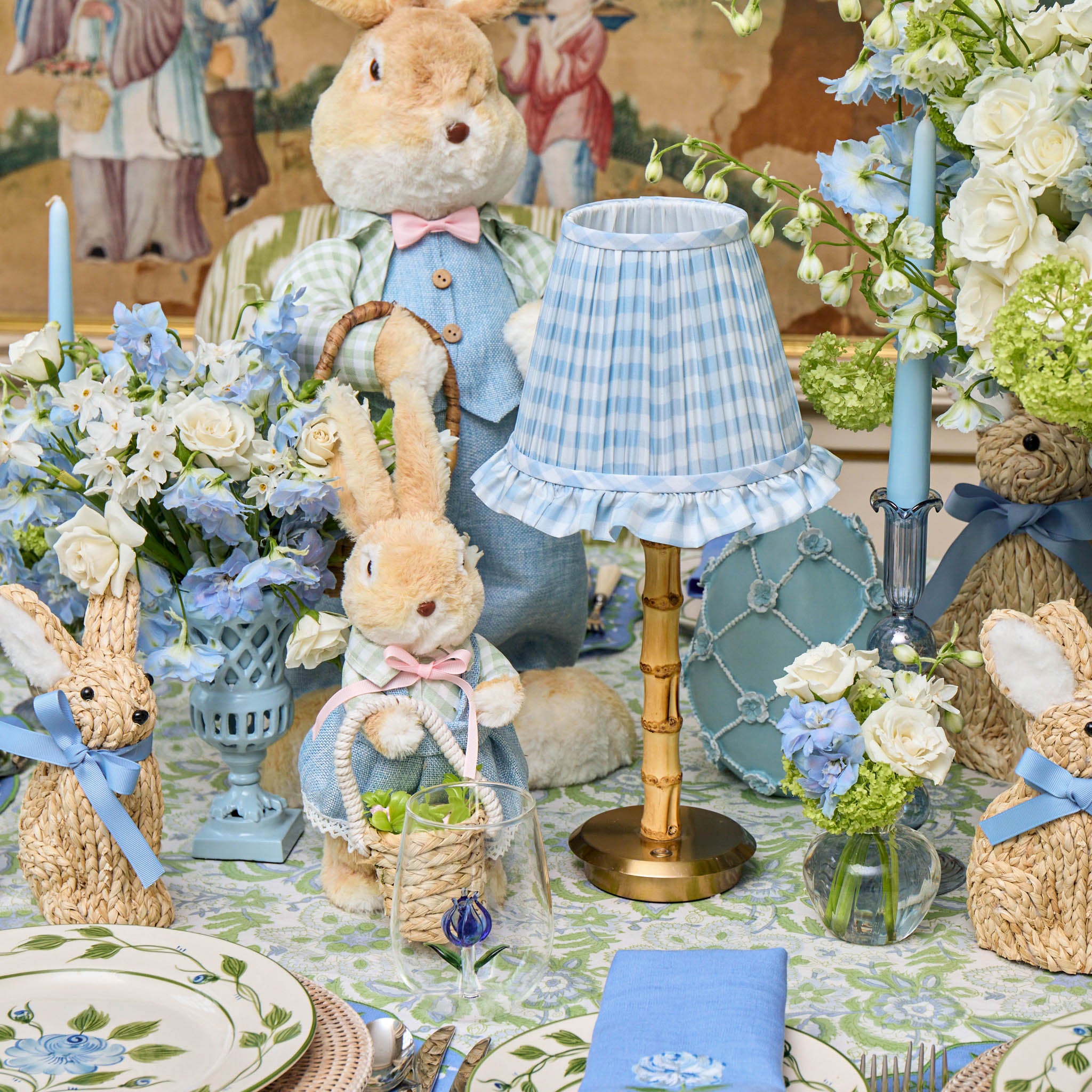 Blue Gingham Ruffle Lampshade (18cm)