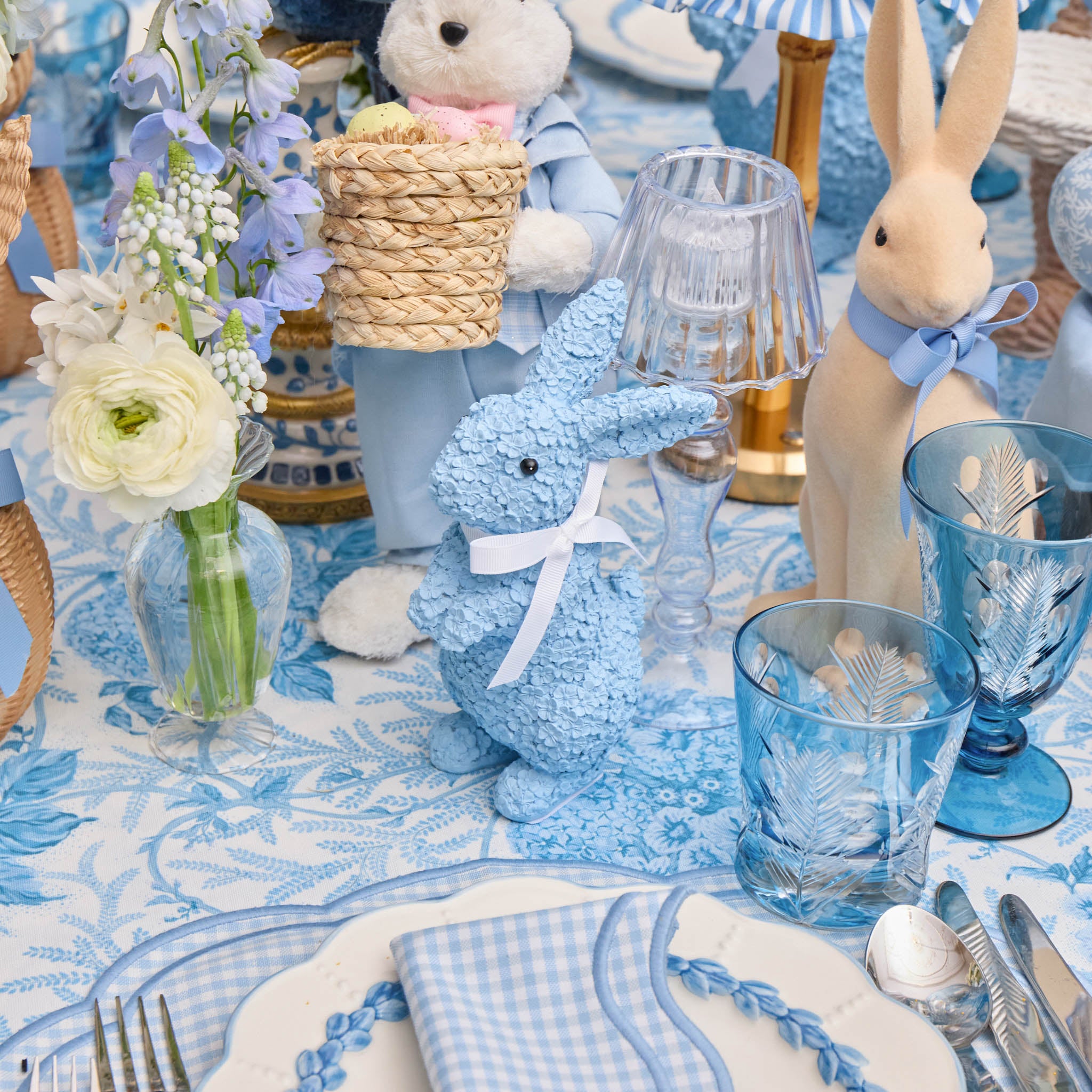 Blue Glass Lantern Tea Light Holder (Pair) - 18 cm