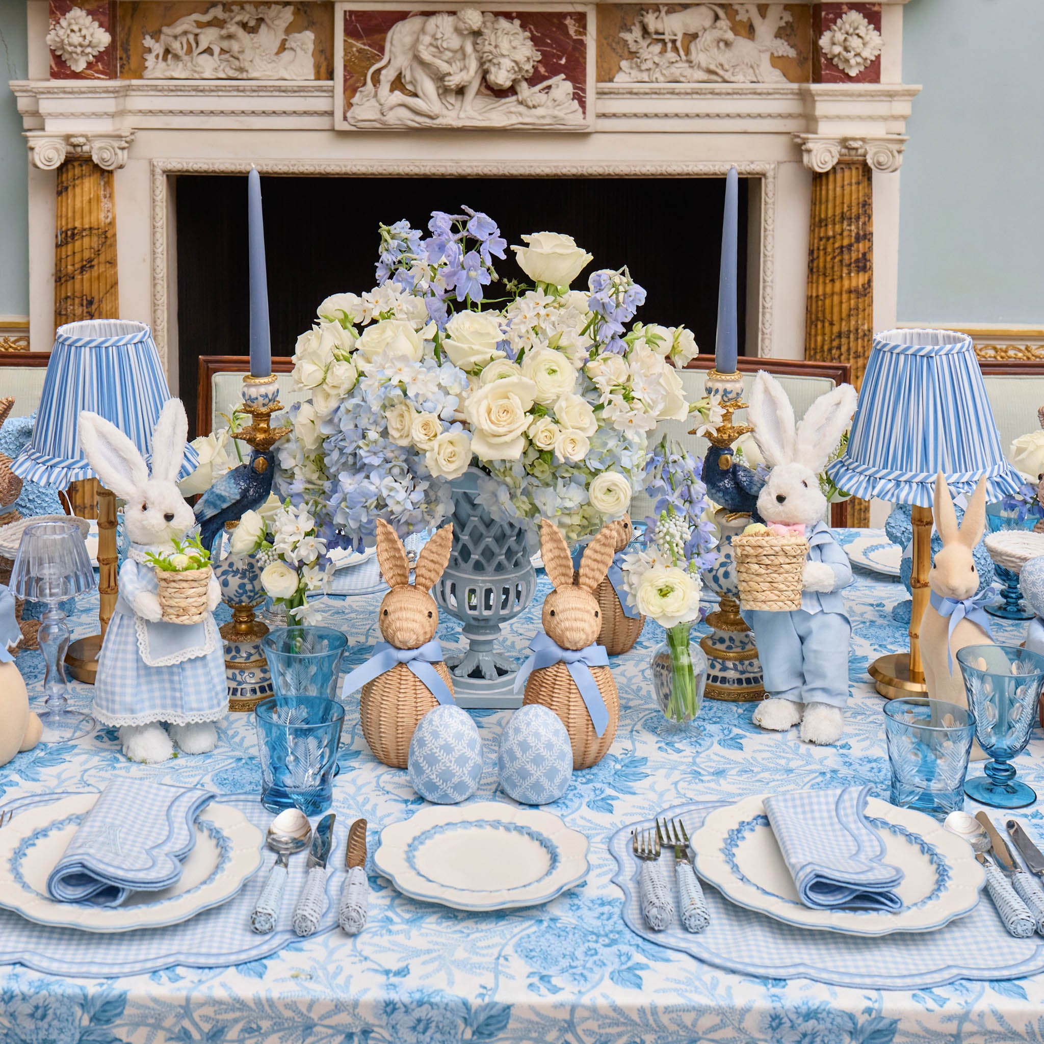 Rechargeable Bamboo Lamp with Blue Stripe Shade (18cm)